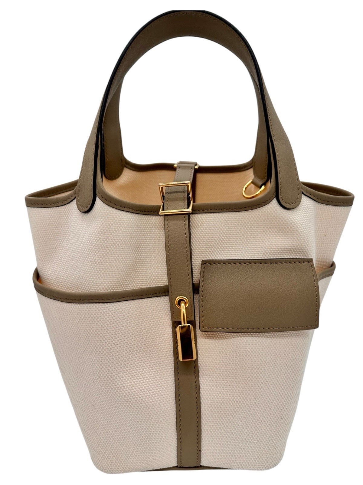 Hermès Picotin Cargo 18 Etoupe Swift Leather Canvas Fullset Handbag Bag
