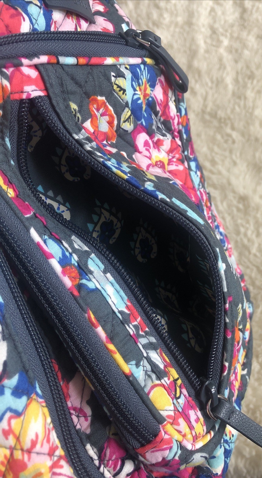 Vera Bradley Iconic Sling Backpack Pretty Posies Grey Floral Bag