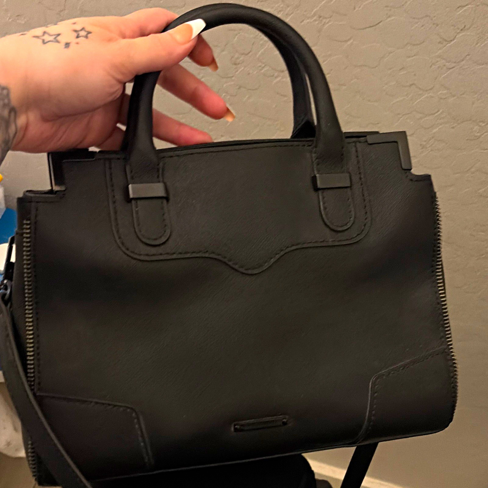 Rebecca Minkoff Black Medium Satchel Top Handle Zip Detachable Strap Silver