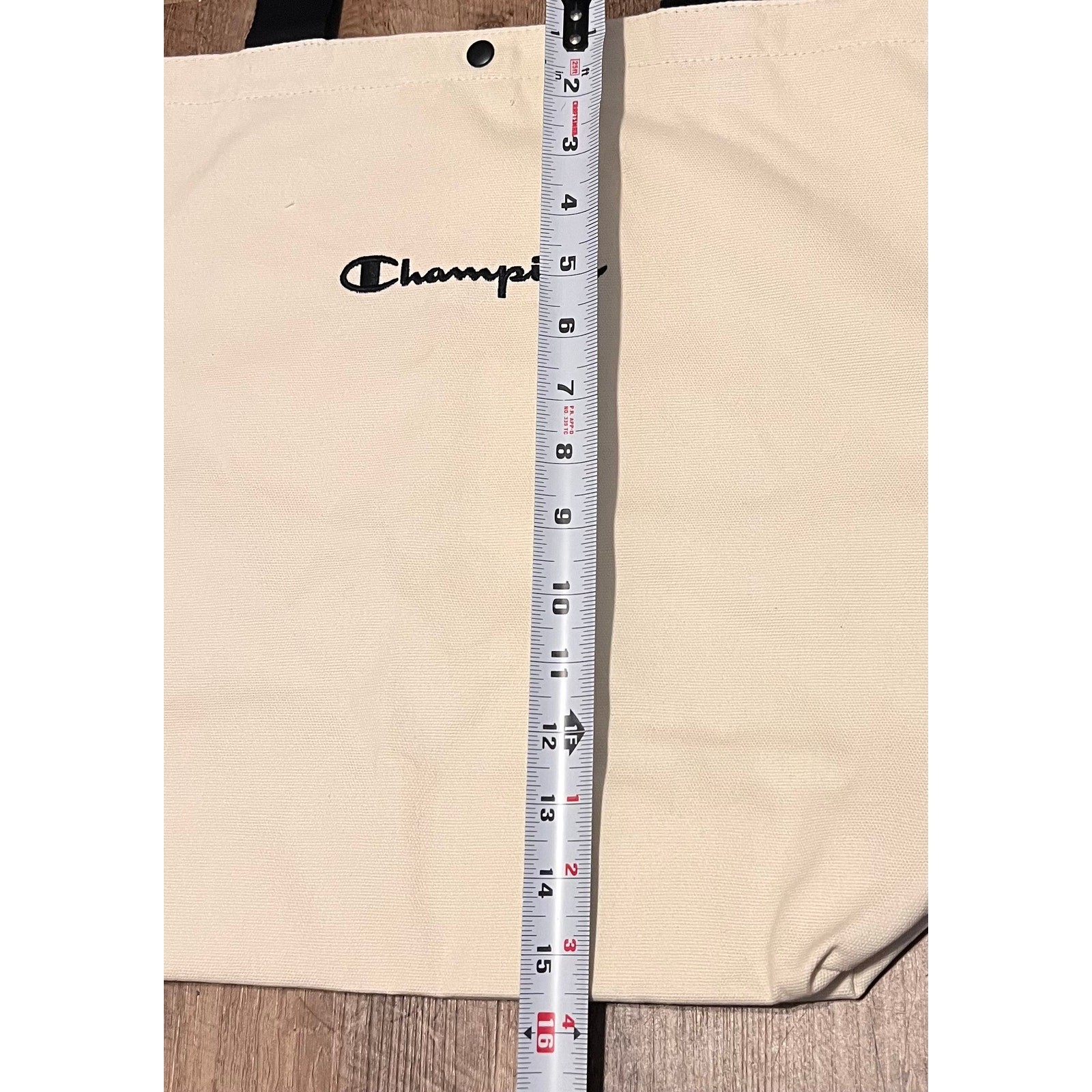 Champion Embroidered Logo Canvas Tote Bag in Cream w/ Handles Inside Pocket NWT