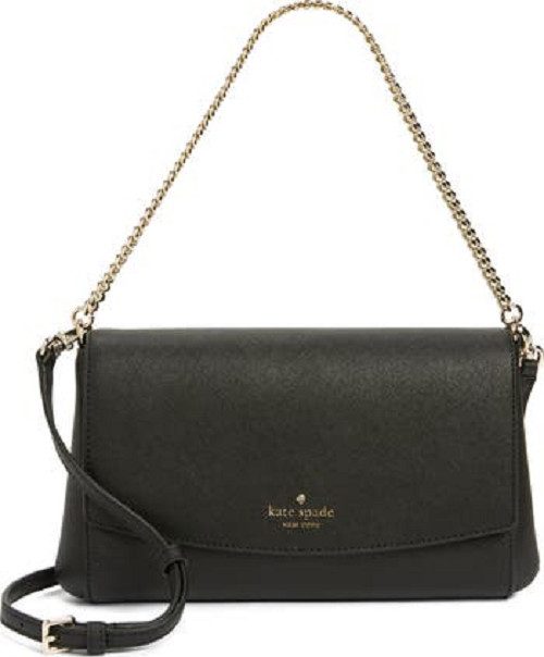 Kate Spade NWT Greer Saffiano black Leather Greer Gold chain Crossbody Bag