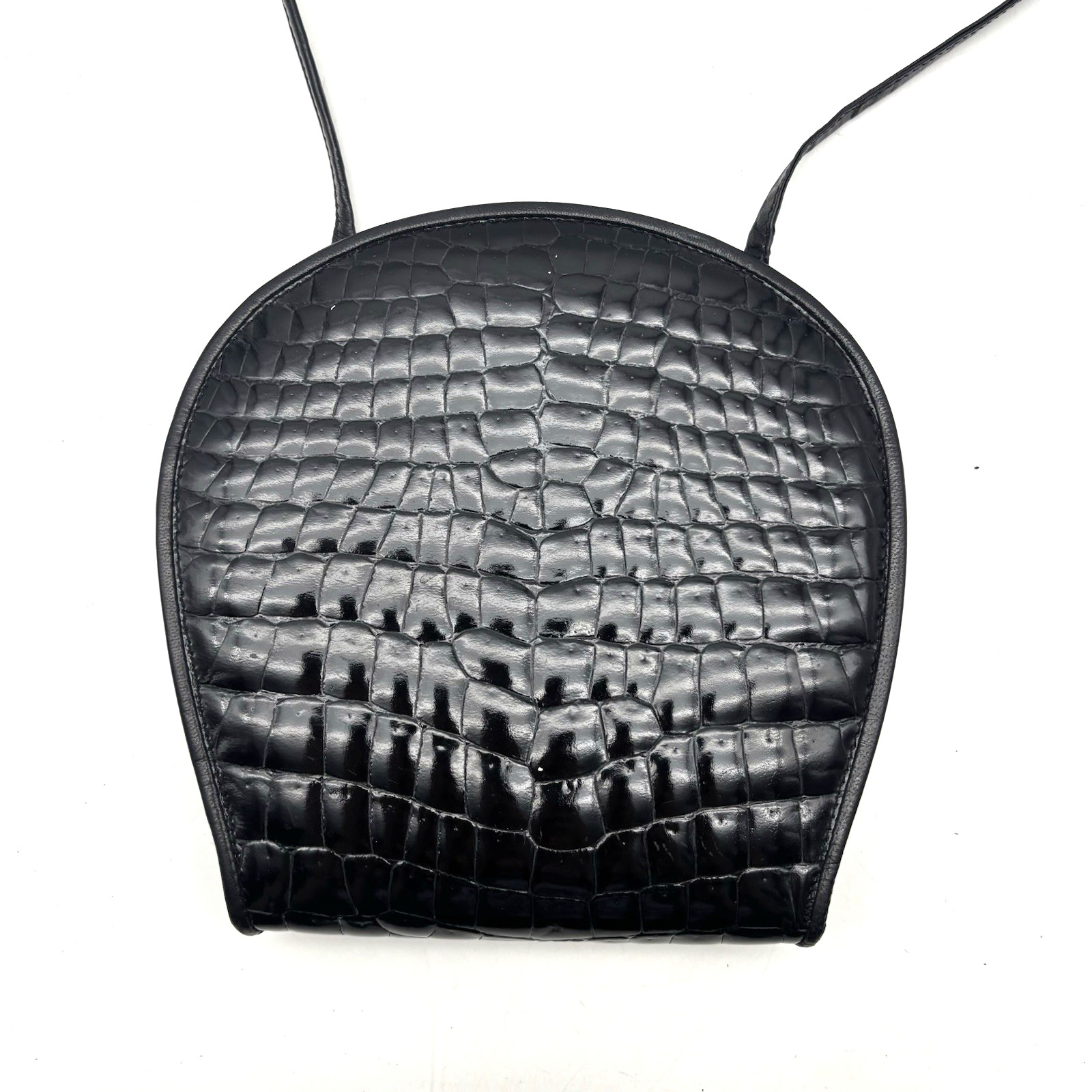 Vintage 90s Ann Taylor Black Patent Croc Emboss Leather Crossbody Clutch Canada