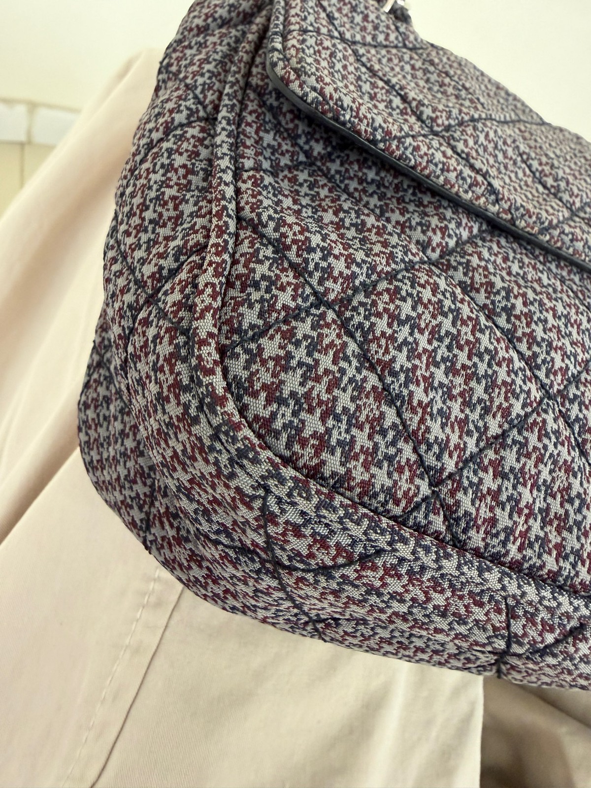 Prada Vintage Houndstooth Chain Flap Normal Size Grey Textile Shoulder Crossbody