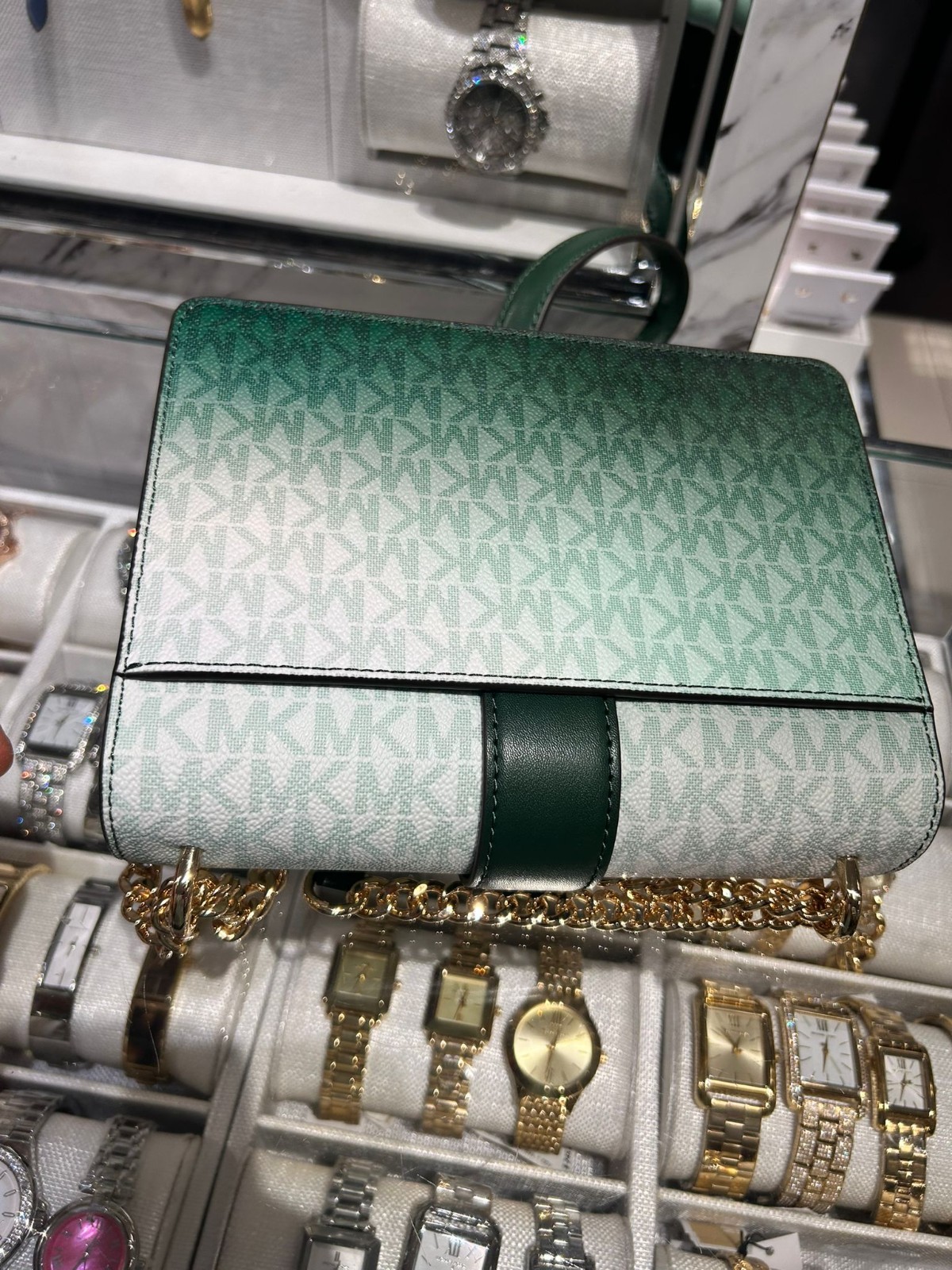 Michael Kors Greenwich Women Small MK Ombré Logo Flap Crossbody Bag Moss Multi