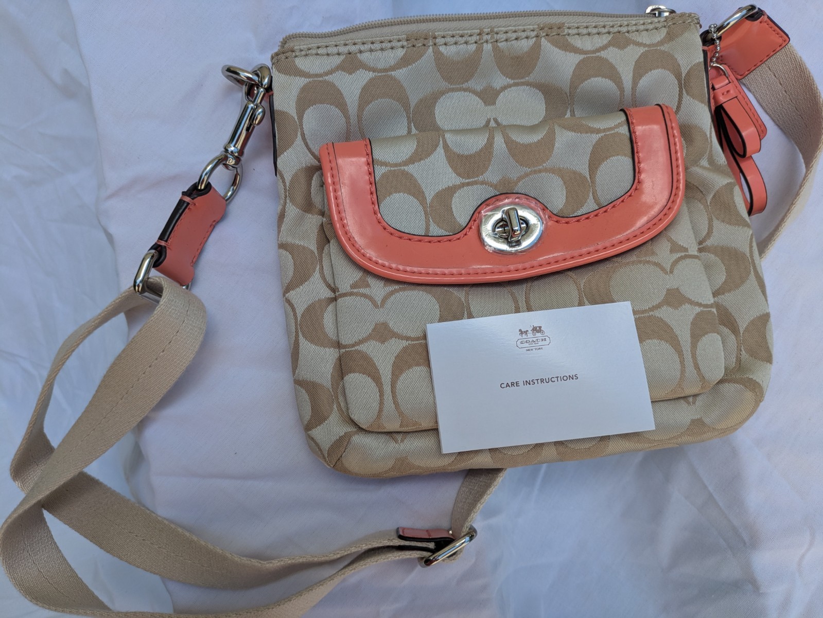 Coach F34938 IMBDX Signature File Crossbody Bag – Khaki/Saddle with PINK leathe