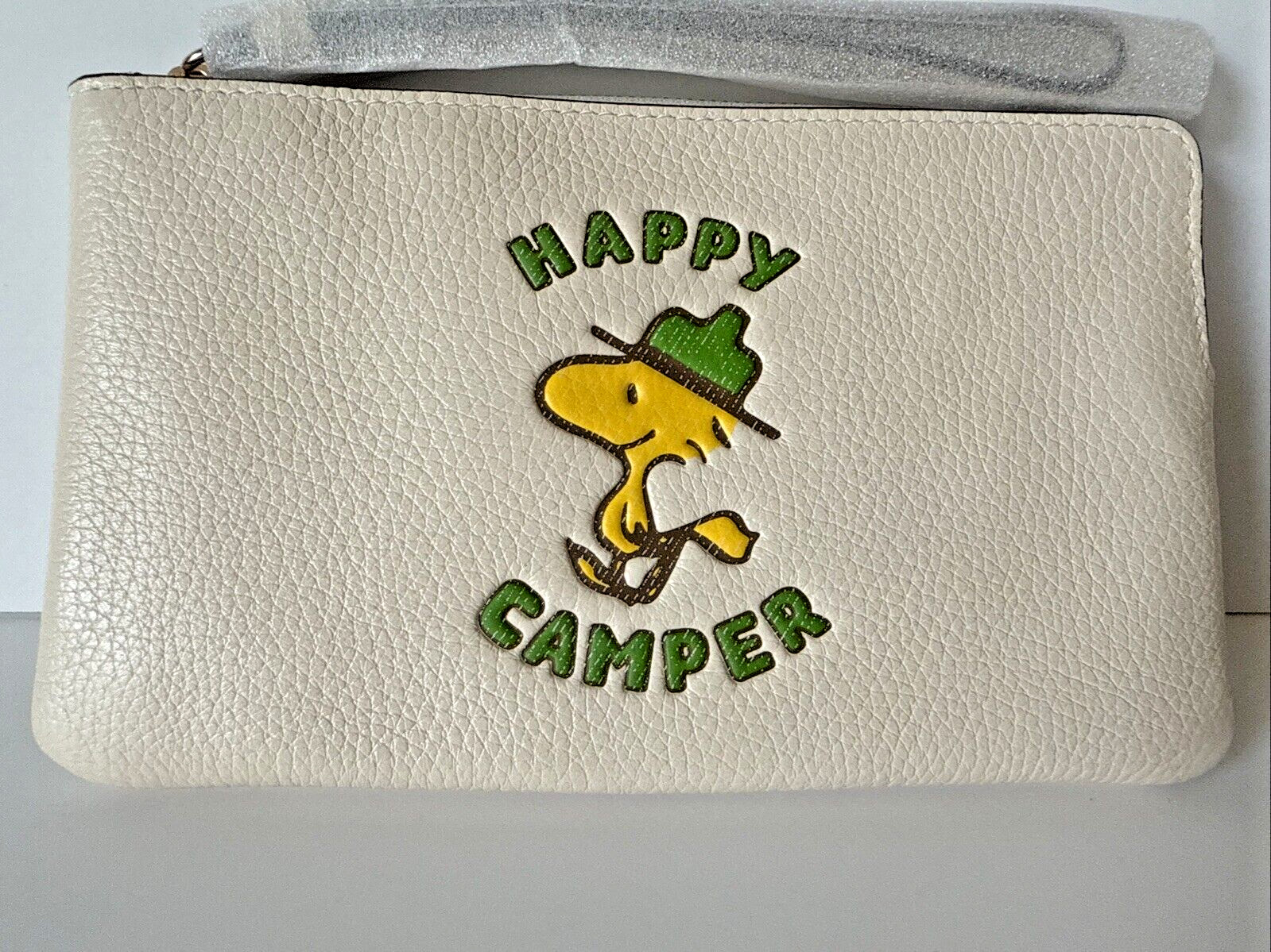 Coach X Peanuts Large Wristlet Corner Zip Leather Snoopy Woodstock Happy Camper