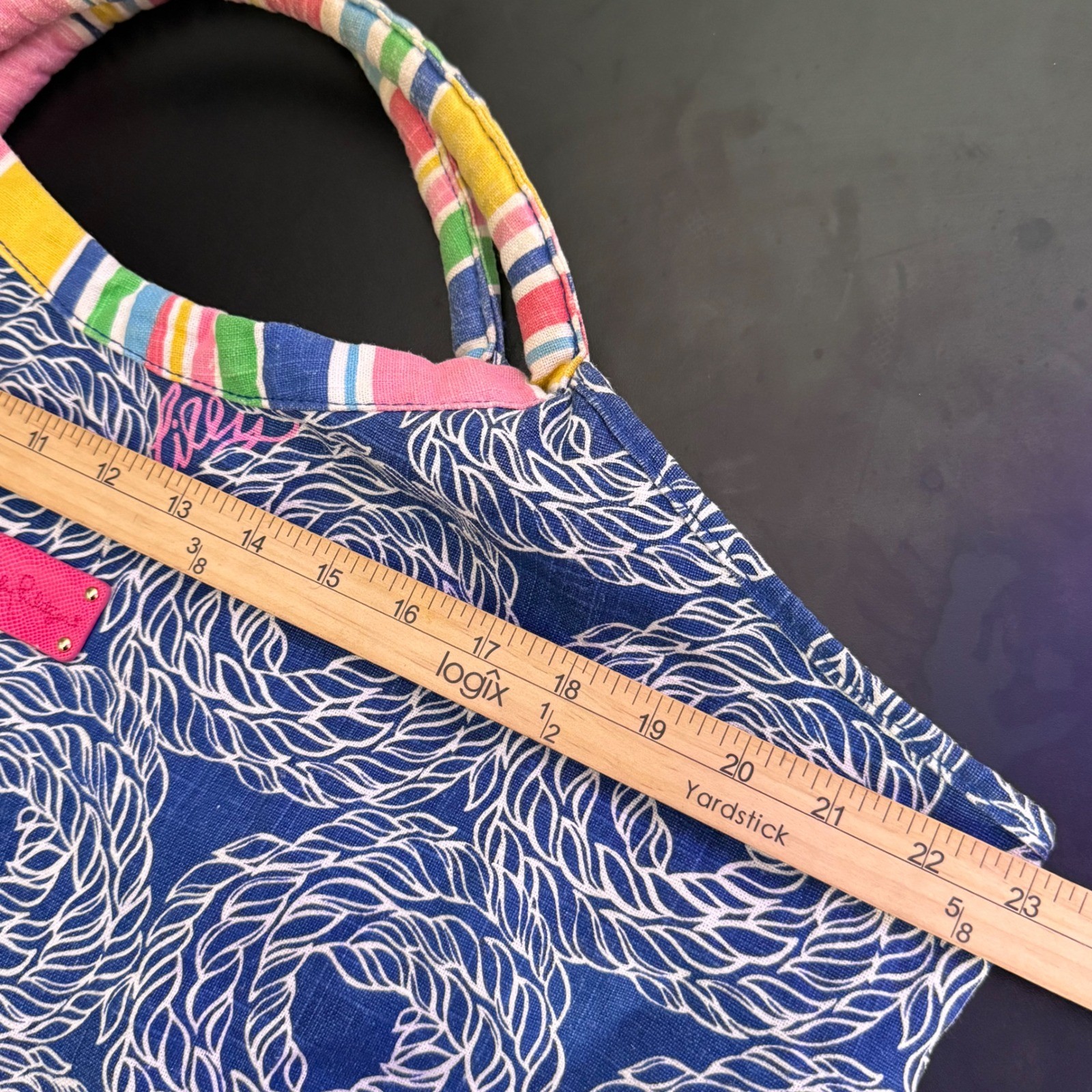 Lilly Pulitzer True Blue Knots BOHO Beach Bag Nautical Rope Print Linen Cotton