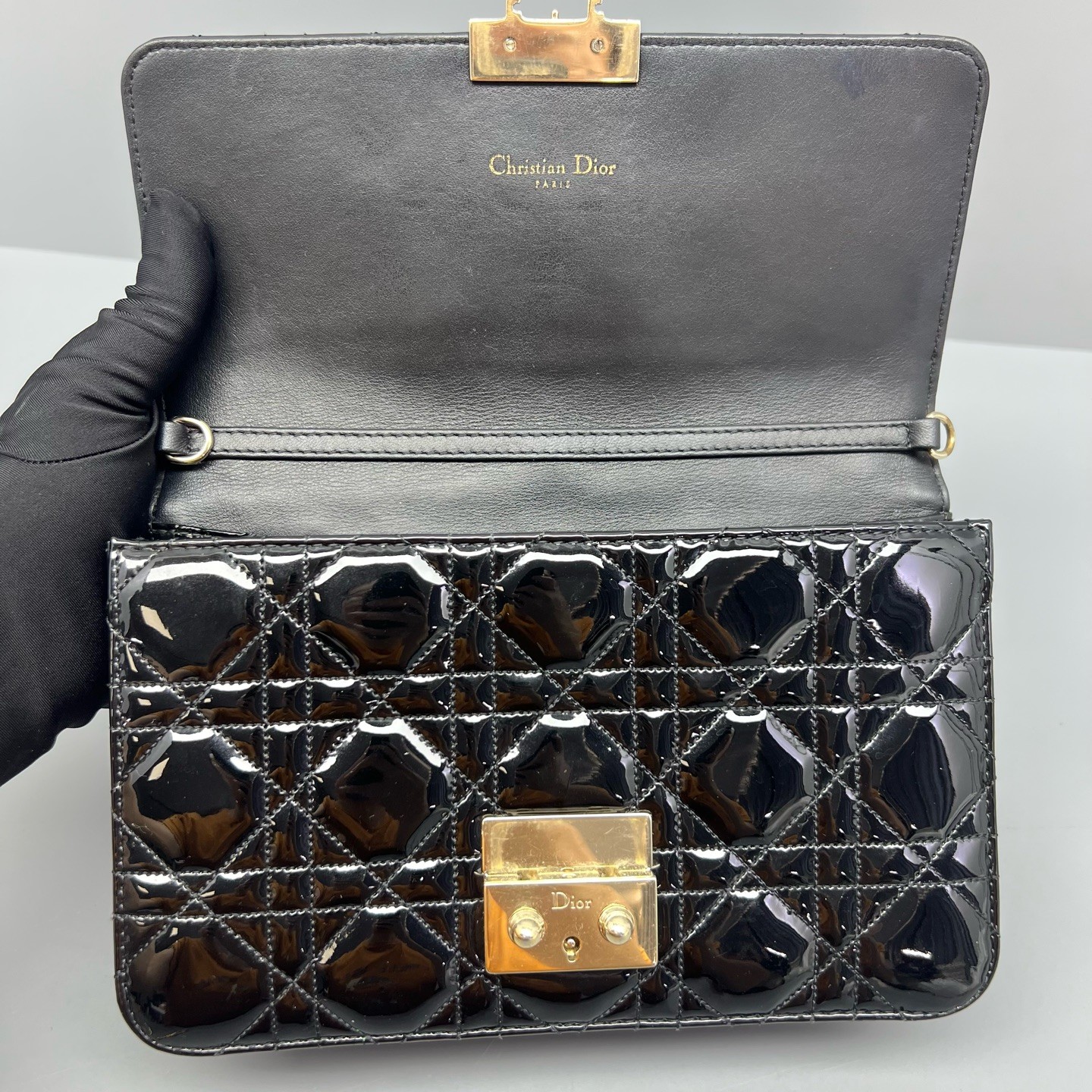 Dior Miss Dior Medium Black Patent Leather Crossbody Shoulder Bag Duty Paid