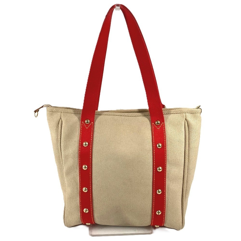 LOUIS VUITTON Antigua Cabas MM Tote Bag Shoulder Beige Red Canvas Women’s SR0055