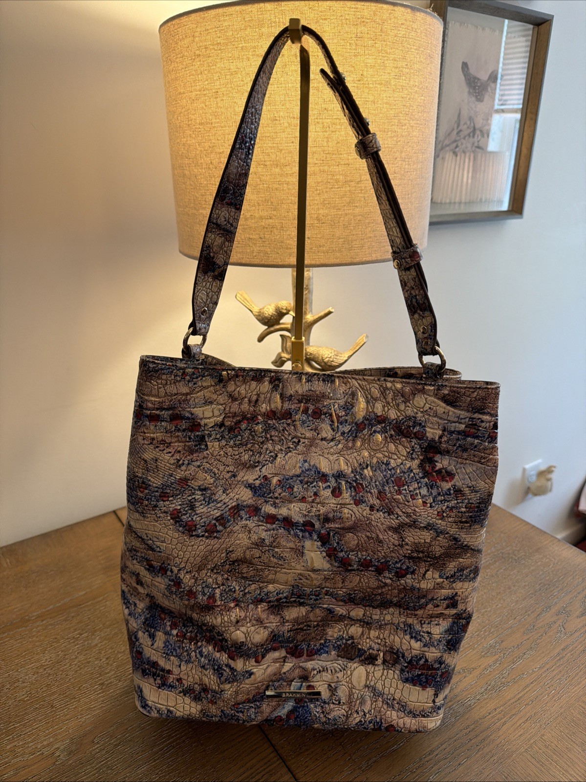 Brahmin Bucket Shoulder Bag Stratus Blue Burgundy Purple White EUC