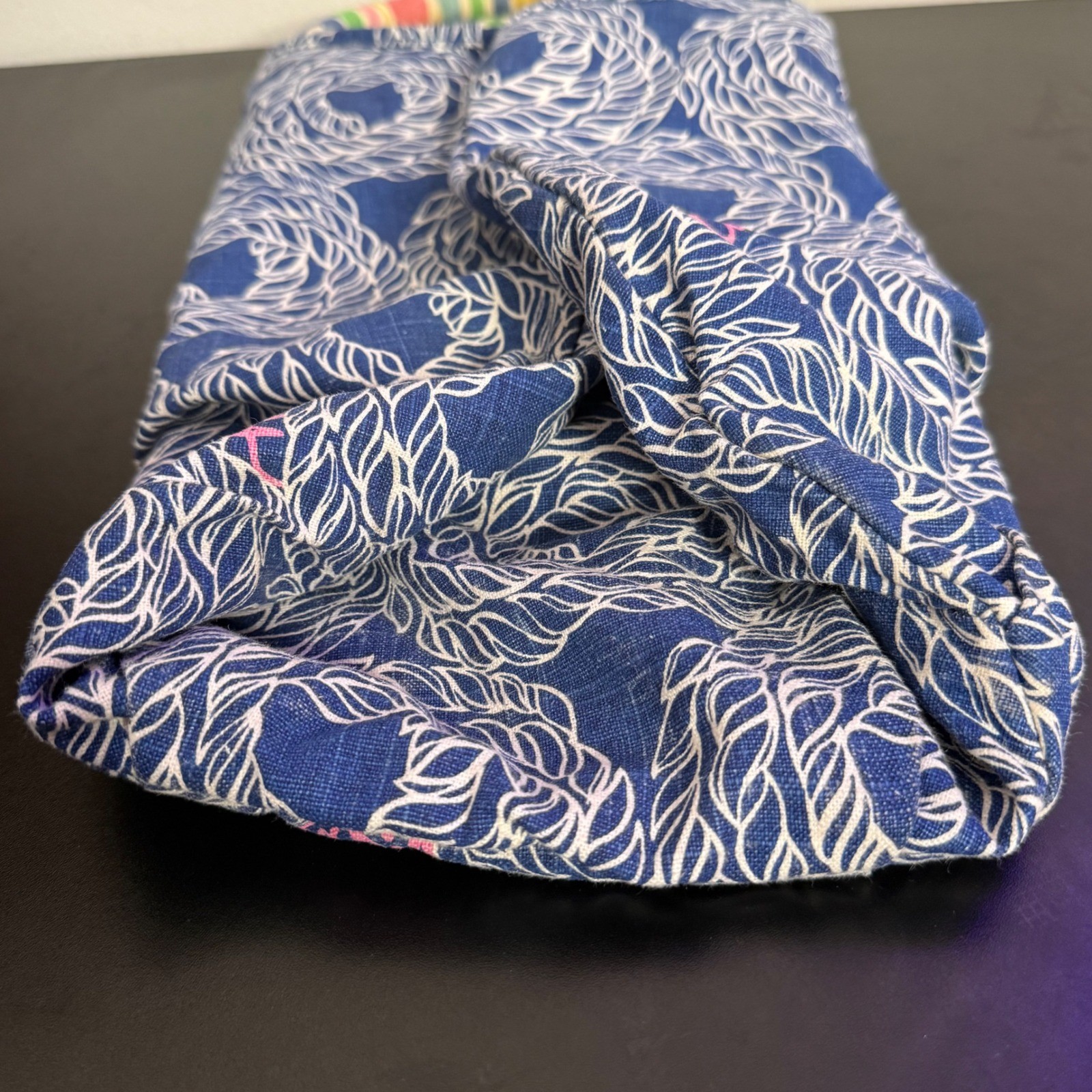 Lilly Pulitzer True Blue Knots BOHO Beach Bag Nautical Rope Print Linen Cotton