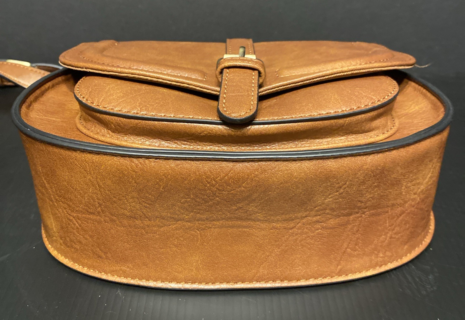 NEW AFKOMST CROSSBODY SADDLEBAG PURSE CHESTNUT BROWN 9in