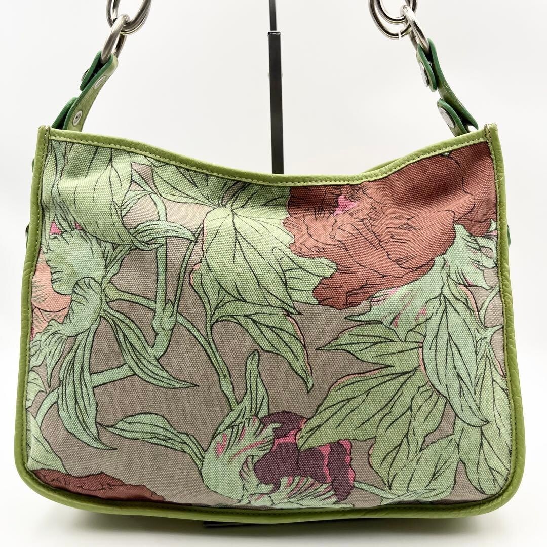 Dolce Gabbana Green Floral Chain Shoulder Bag Silver Metal Large Womens