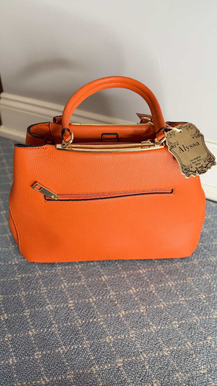 Alyssa Orange Vegan Leather Satchel Handbag Gold Hardware Top Handle Bag NWT