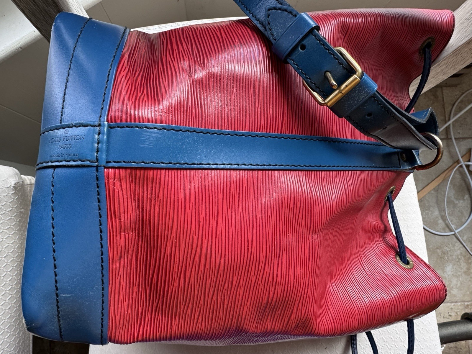 Louis Vuitton Authentic Large Epi Leather Noe GM In Blue, Red And Green
