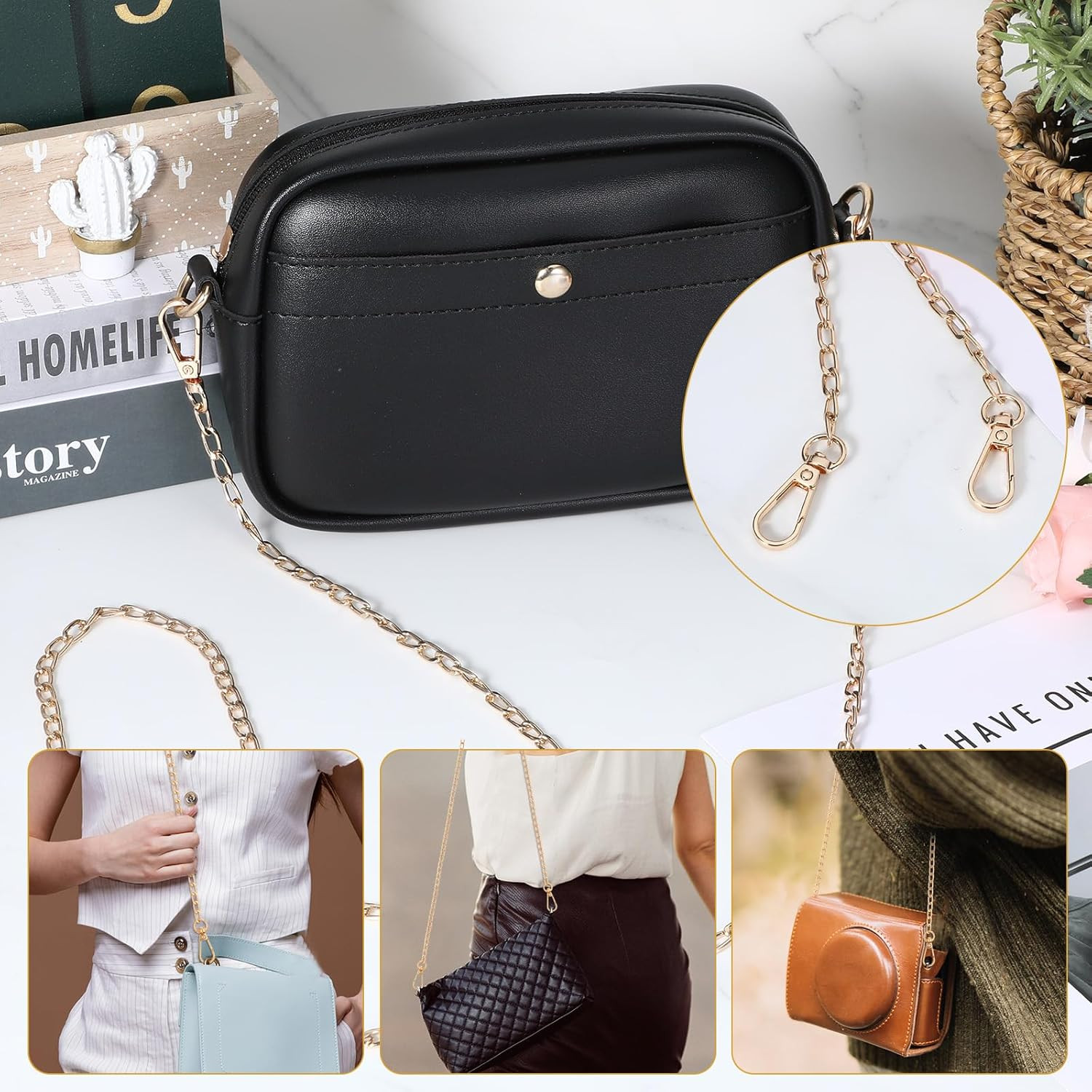 16 Pcs Gold Purse Chain Metal Shoulder Cross Body Bag Strap Replacement with Buc