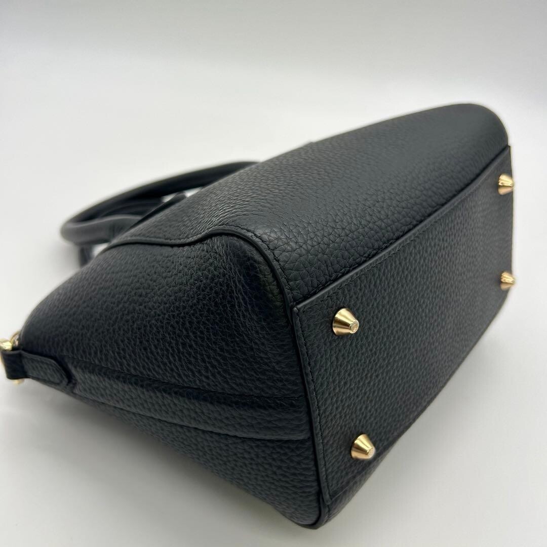 LASIEM Black Leather 2Way Shoulder Bag Adjustable Self Standing Auth
