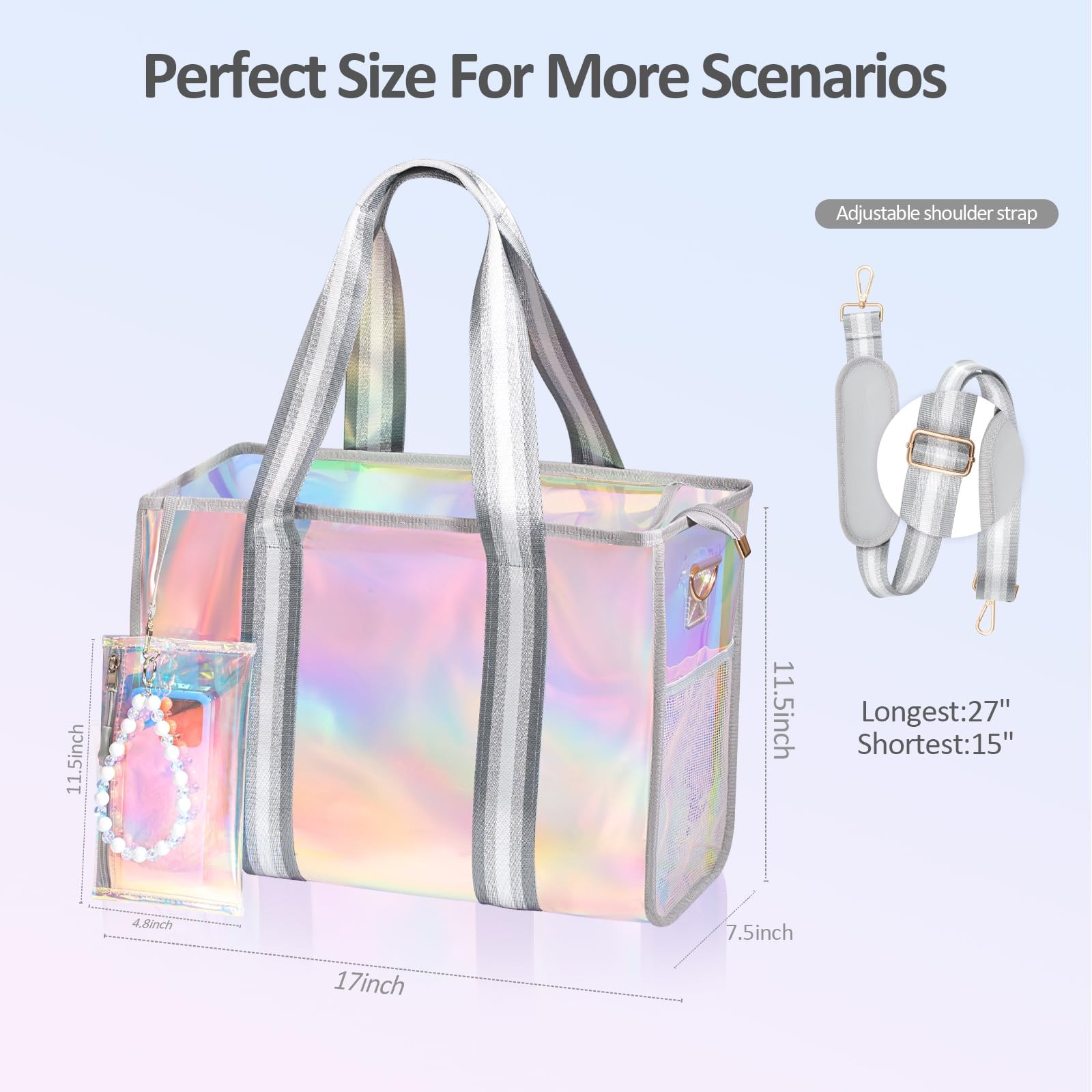 Beach Bag 26L Large Iridescent Waterproof Beach Tote Bag for Women with Zippe…