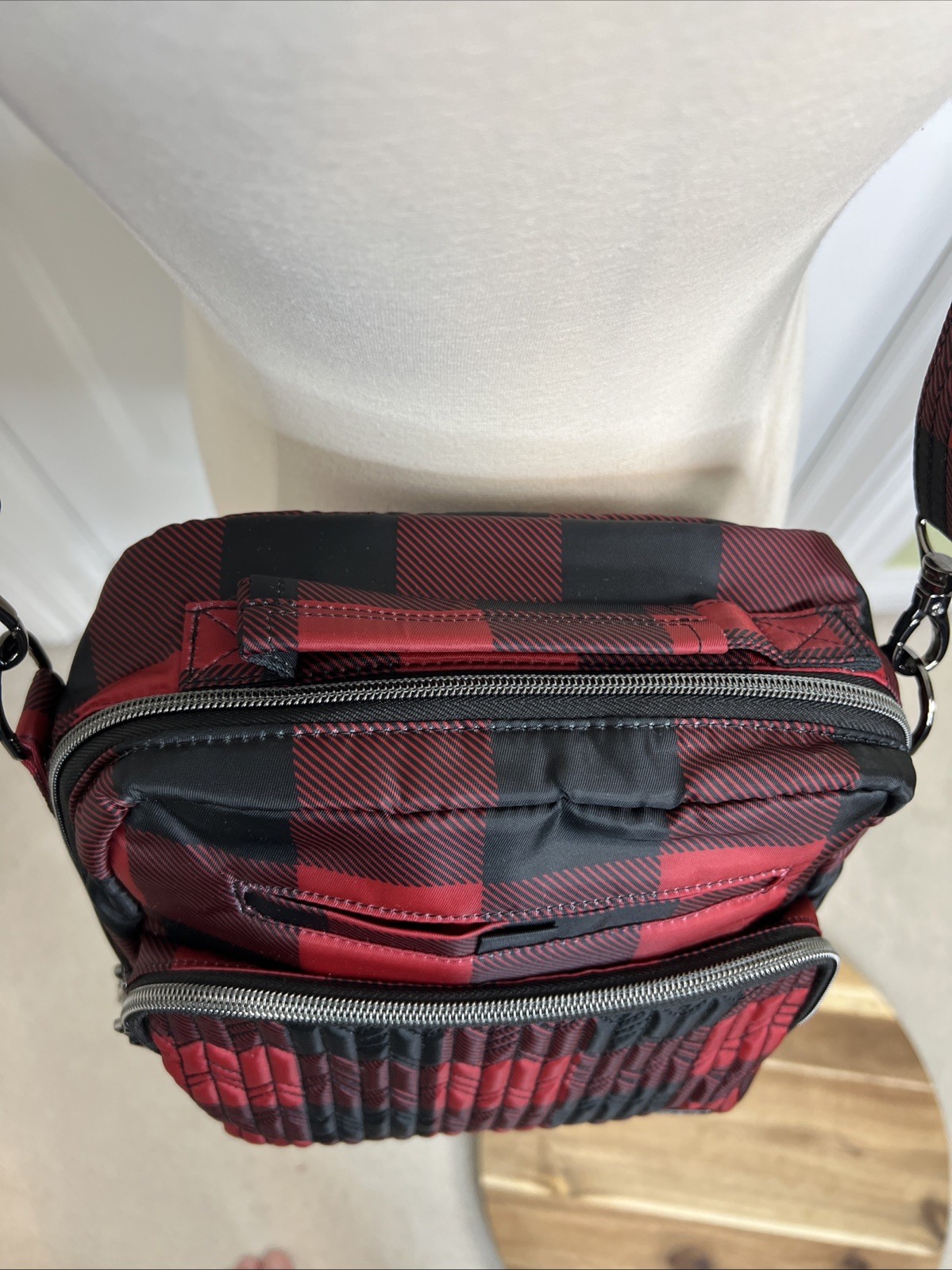 Lug Bags Ranger Black Quilted Crossbody Purse Buffalo Plaid 9″x 10”