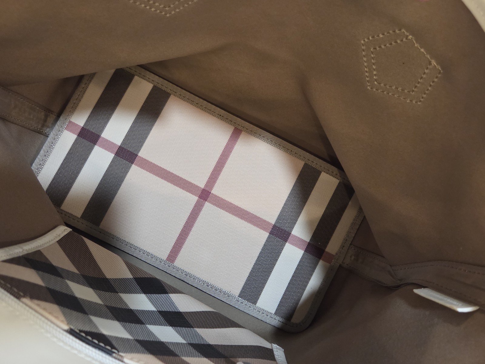 Burberry Supernova Check Open Top Tote Bag Coated Canvas Purse Leather Trim