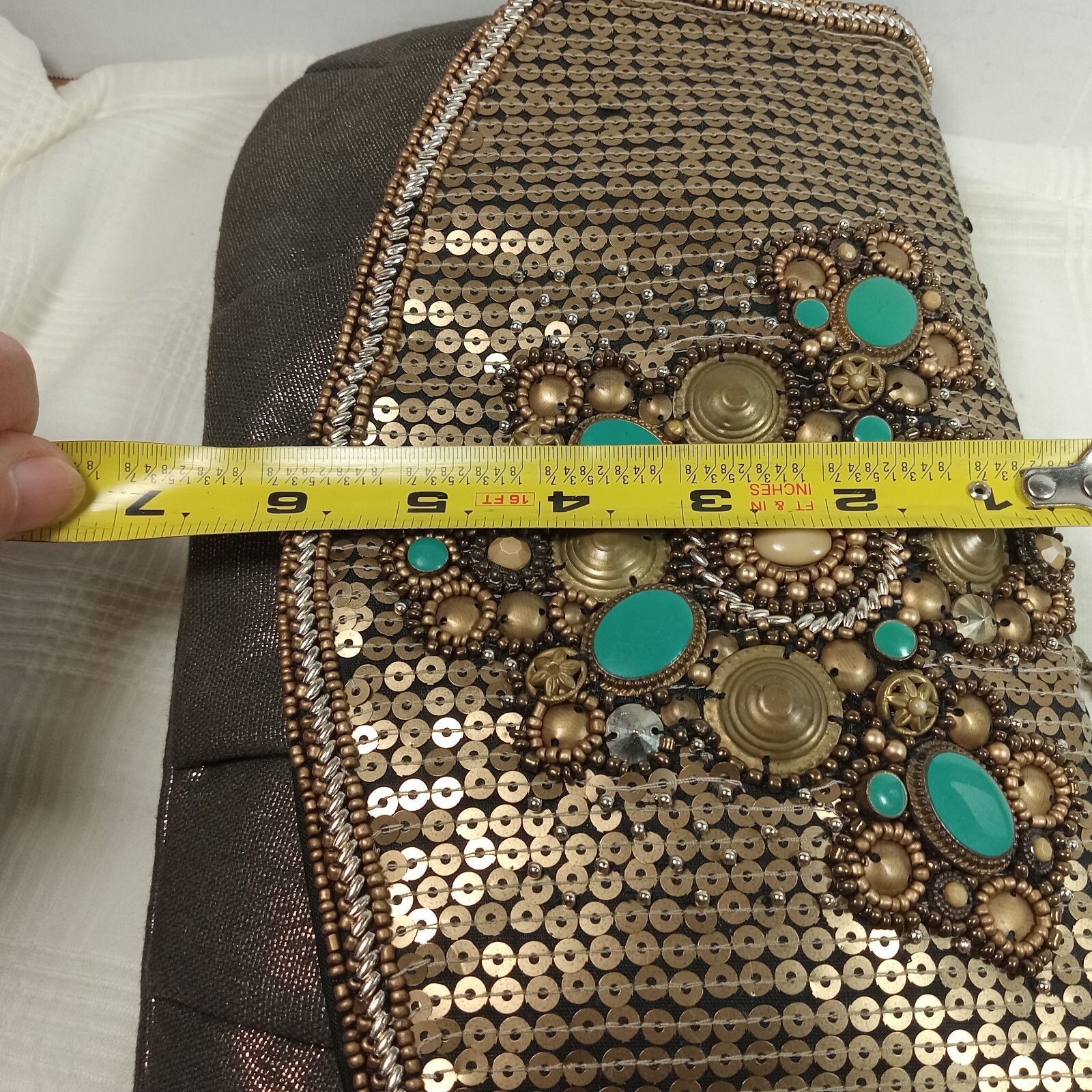 CHICOS PURSE BEADED SEQUINS Clutch GOLD CHAIN STRAP