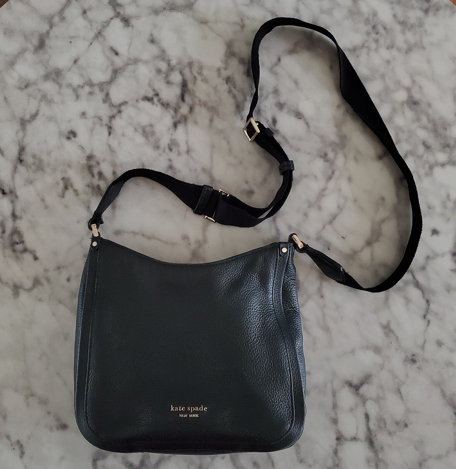 Kate Spade Roulette Messenger Bag – Pebble Leather – Black Leather Crossbody Pur
