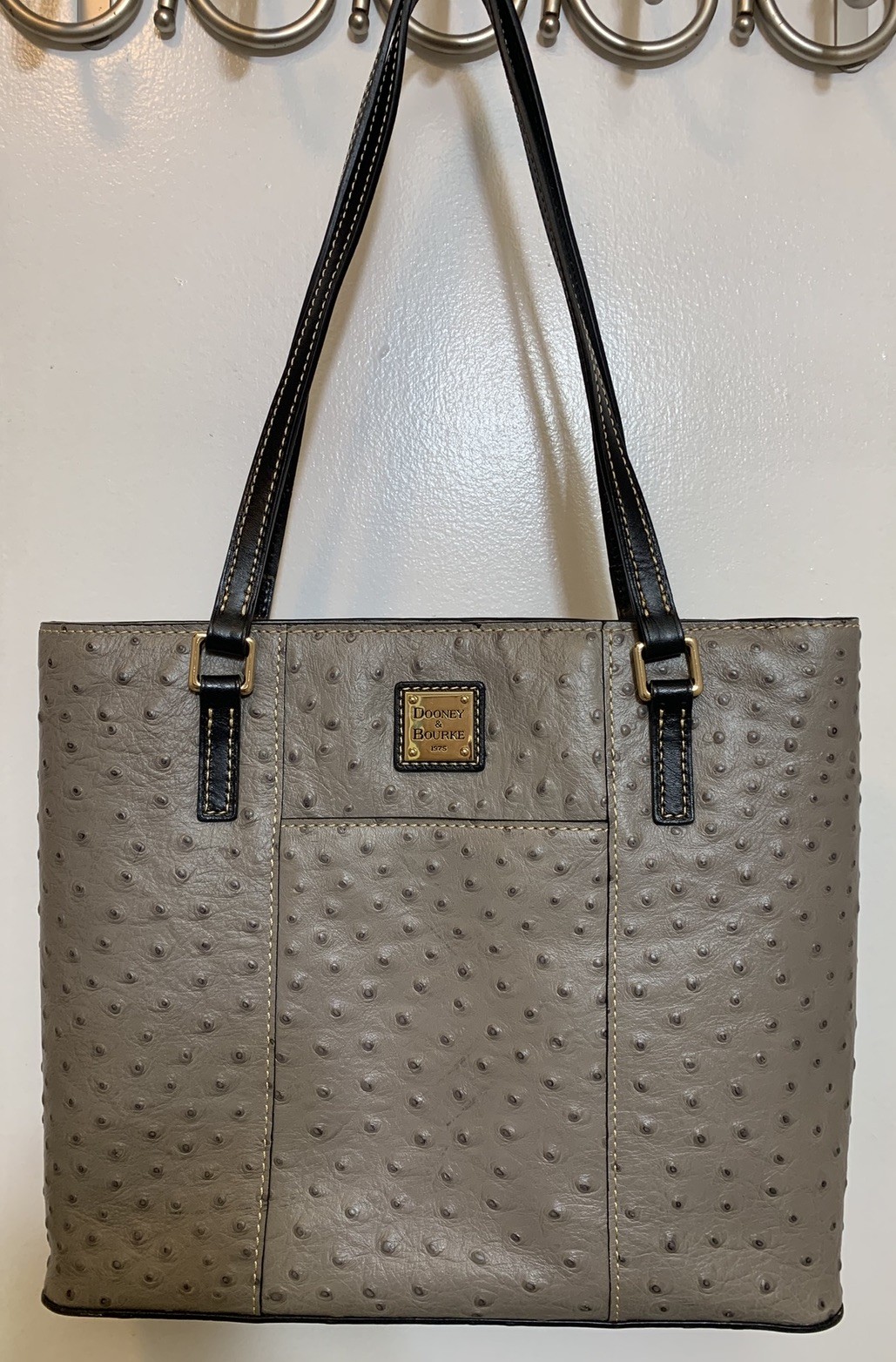 Dooney & Bourke LEXINGTON OSTRICH Gray Leather Tote $198 RTL