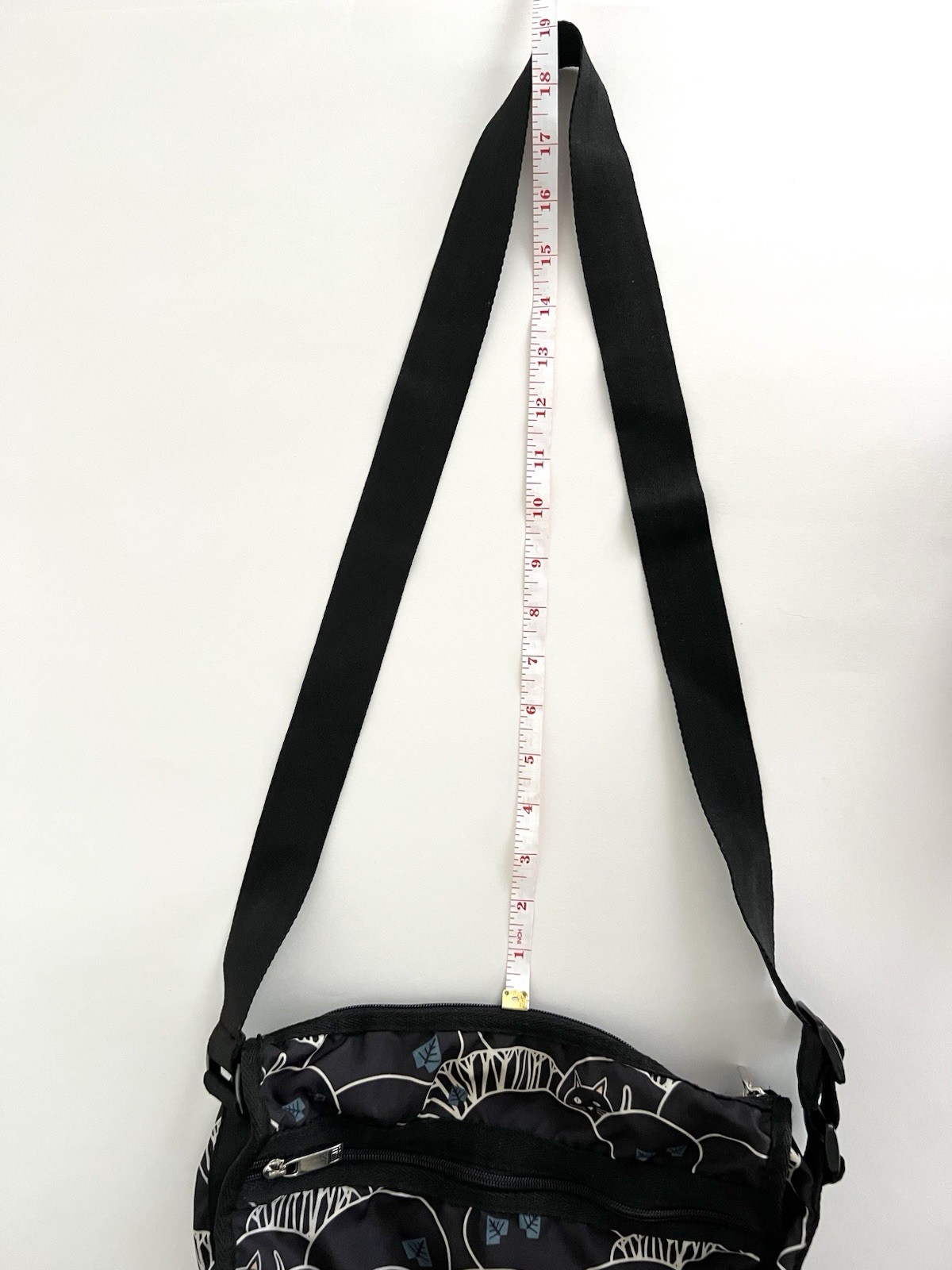 GAL Black Mod Cat Art Print Crossbody Bag Purse Nylon Travel Lightweight Vintage