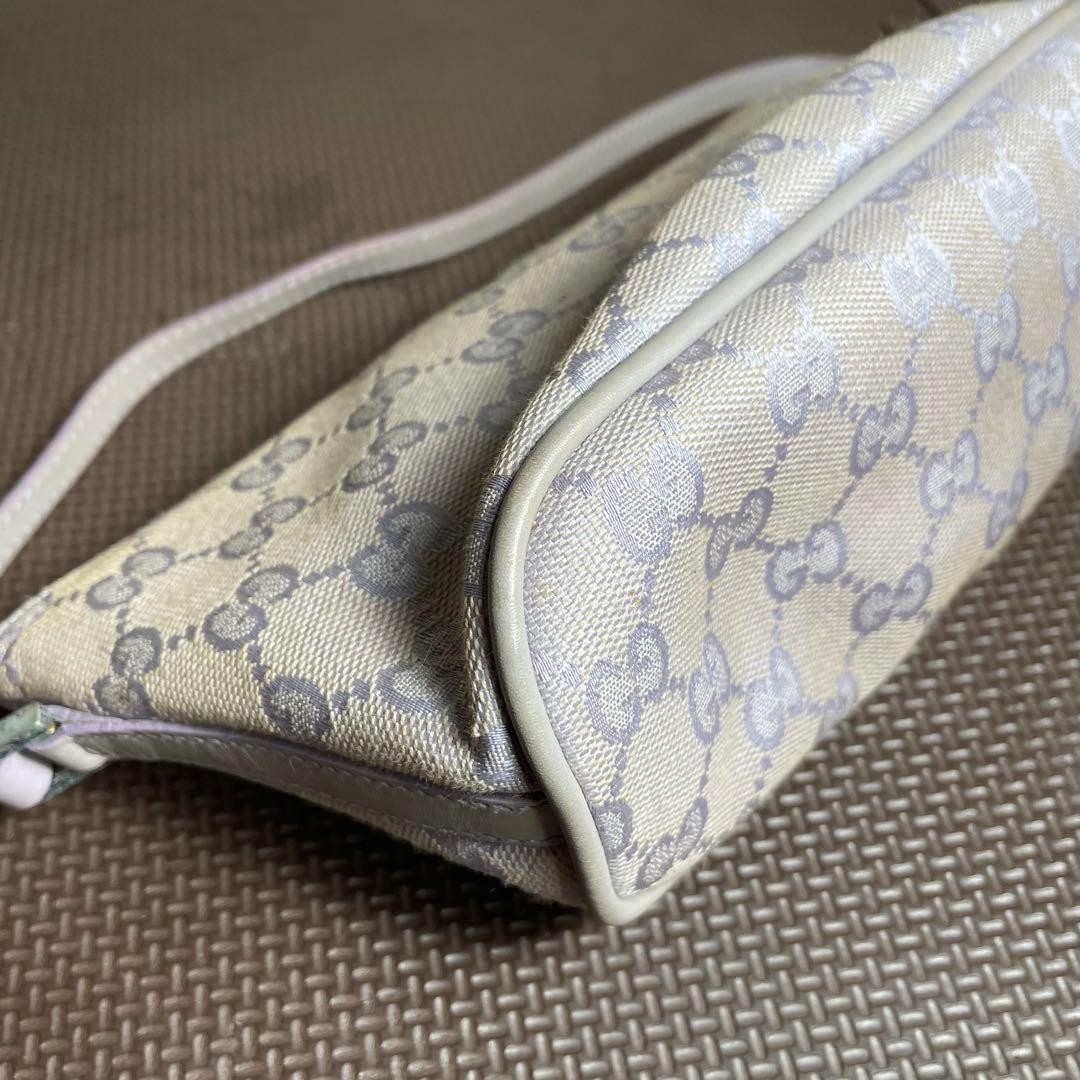 GUCCI GG Shoulder Hand Bag Ziplock Leather Canvas Lavender Silver Hardware Japan