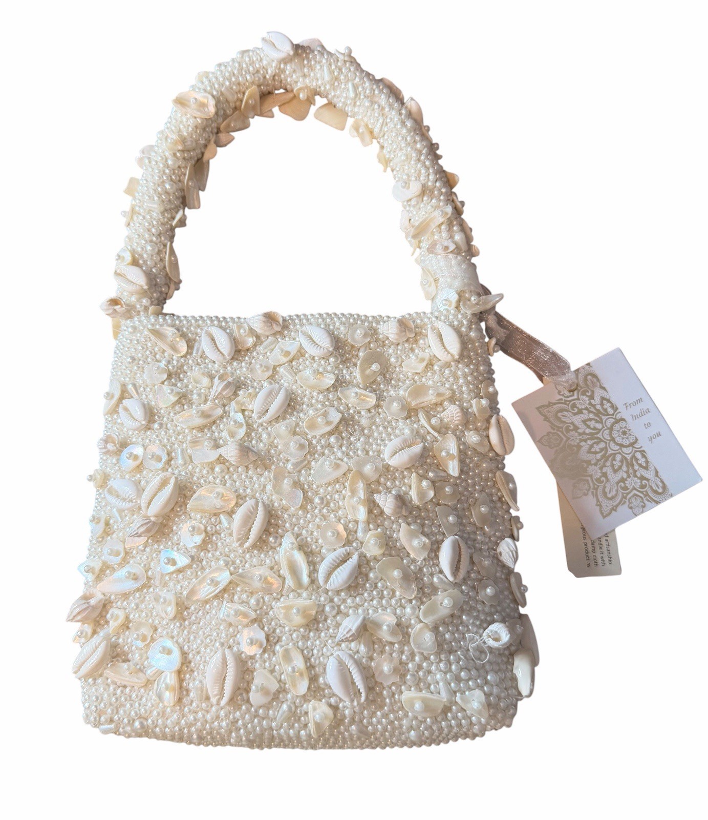 Clio Peppiatt Top Handle Bag Varied Seashells Pearls Beaded Rigid Structure NWT