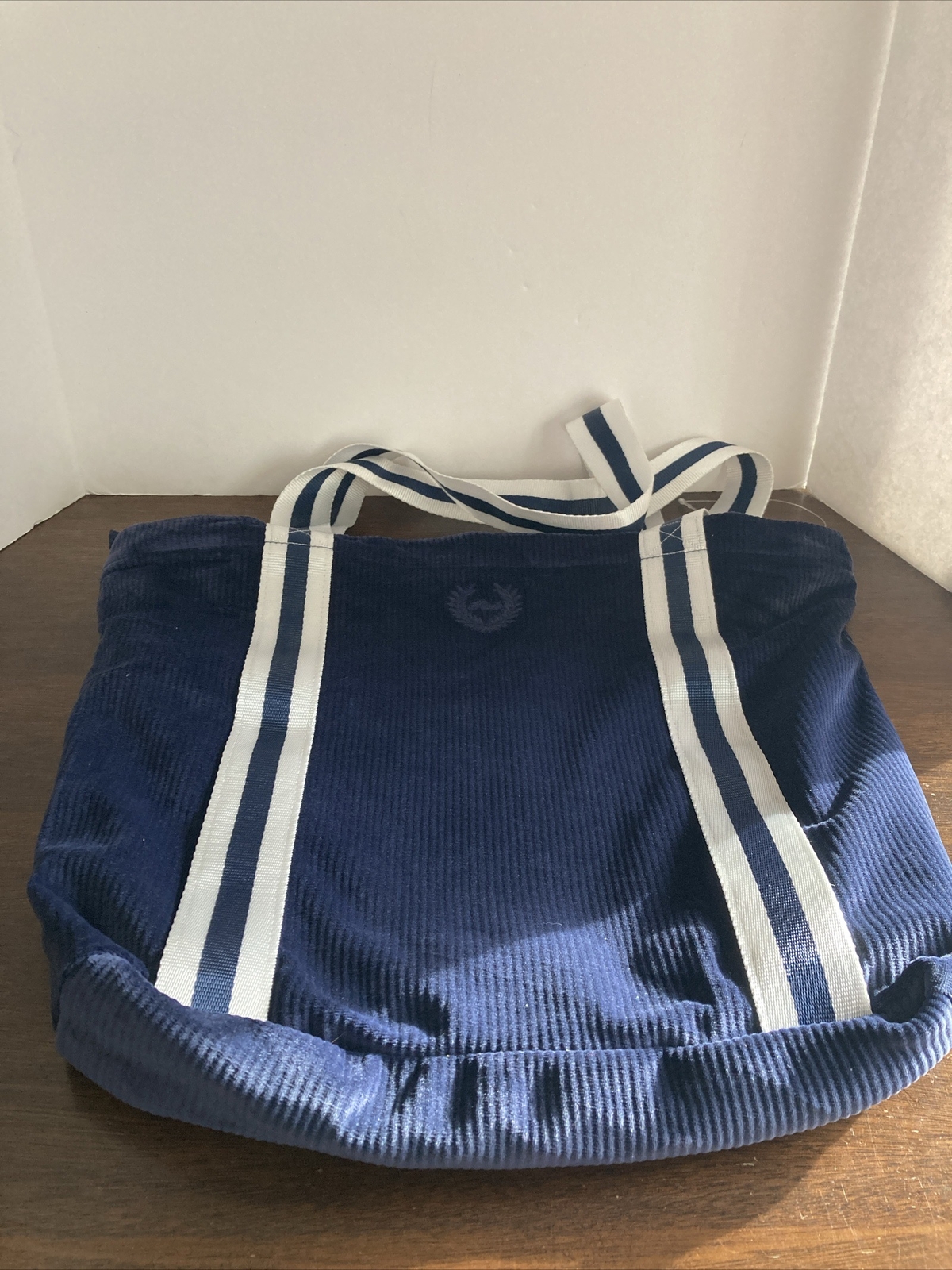 Victoria Secret PINK Tote Bag Velvet Navy Blue White Stripe ZipUp Closure Ribbed