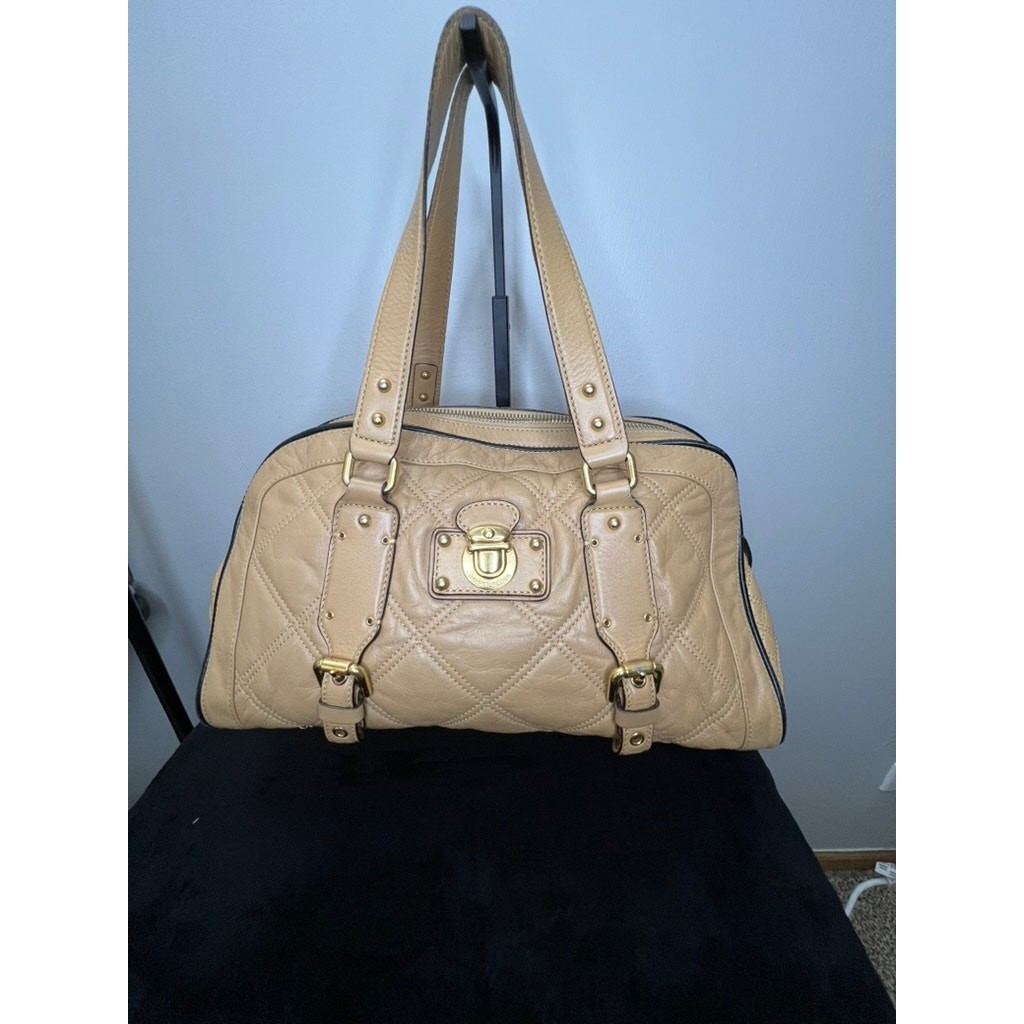 Marc Jacobs Beige Quilted Leather Satchel Shoulder Bag Gold Hardware