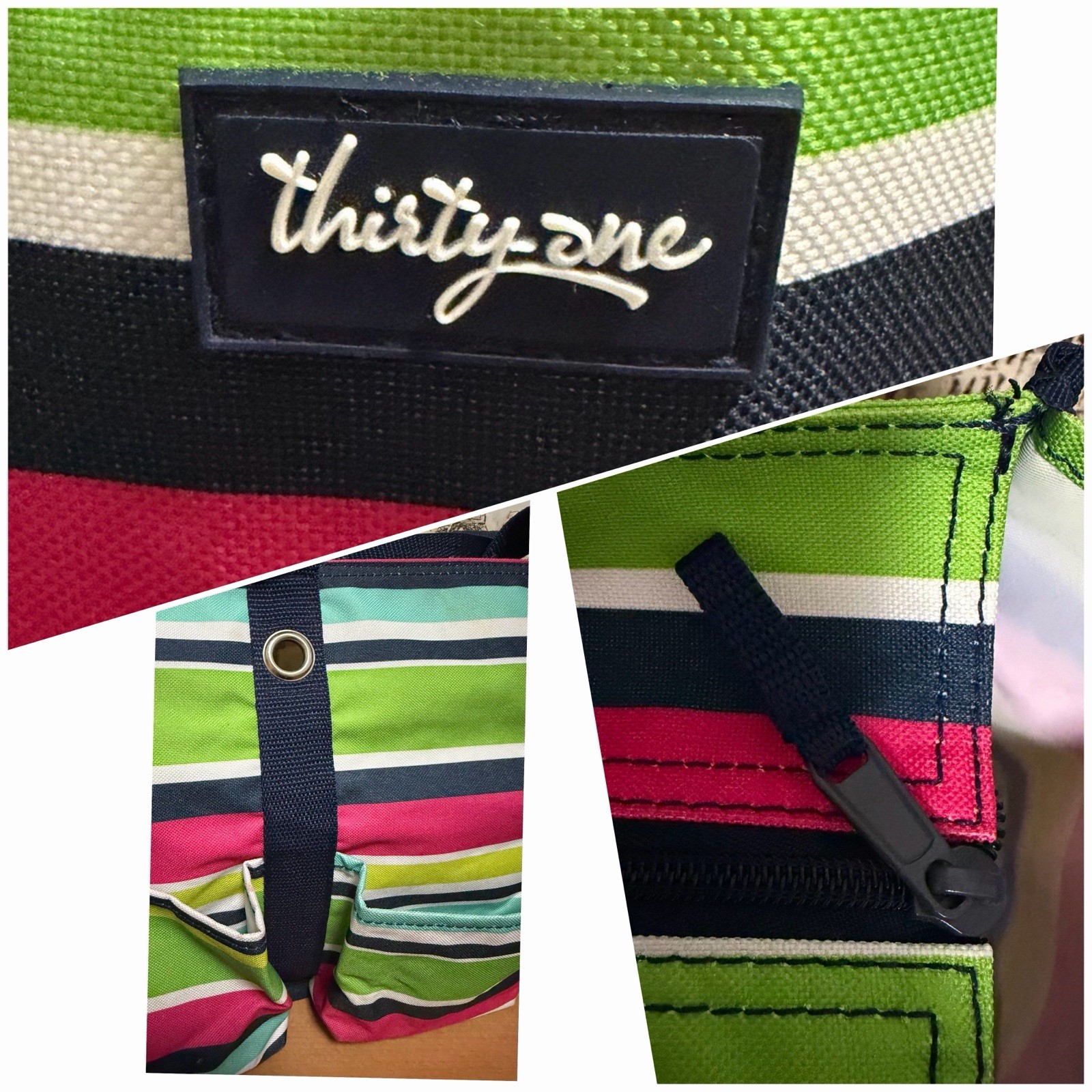 Thirty One Zip Top Organizing Utility Tote in Preppy Pop Stripes Colorful. New.