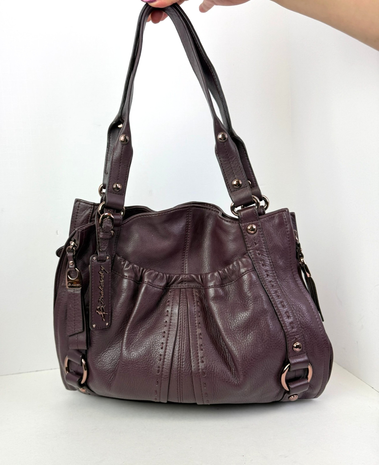 B Makowsky Burgundy Purple Large Hobo Purse Handbag Genuine Leather Slouchy EUC