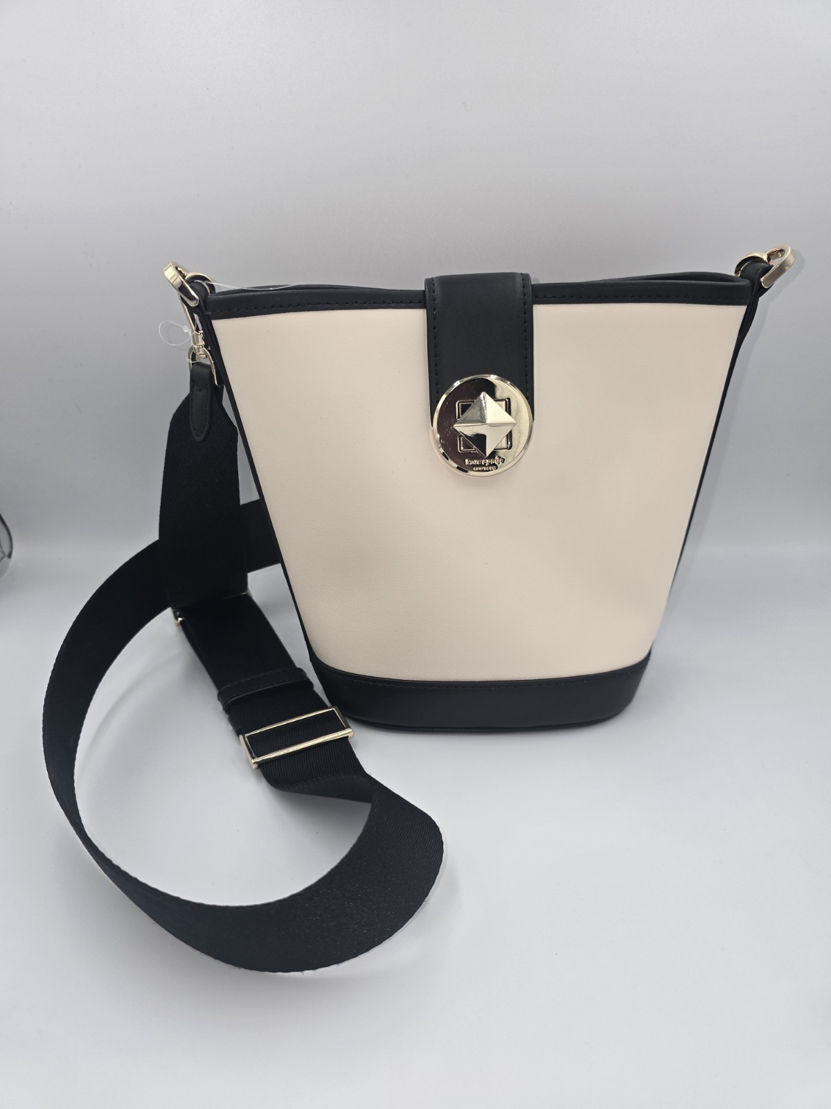 KATE SPADE Ivory & Black Leather Audrey Mini Bucket Crossbody Bag K8103 NWOT **