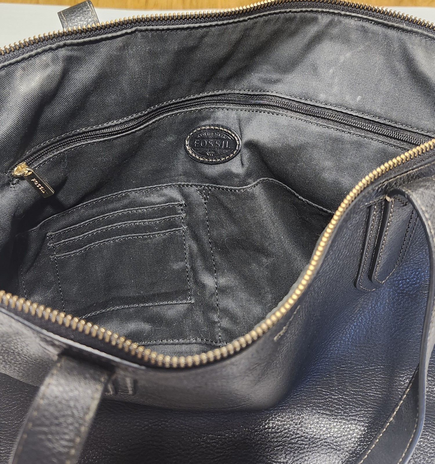 Fossil Sydney Black Pebbled Leather Shopper Tote Shoulder Bag Zip Top ZB5487