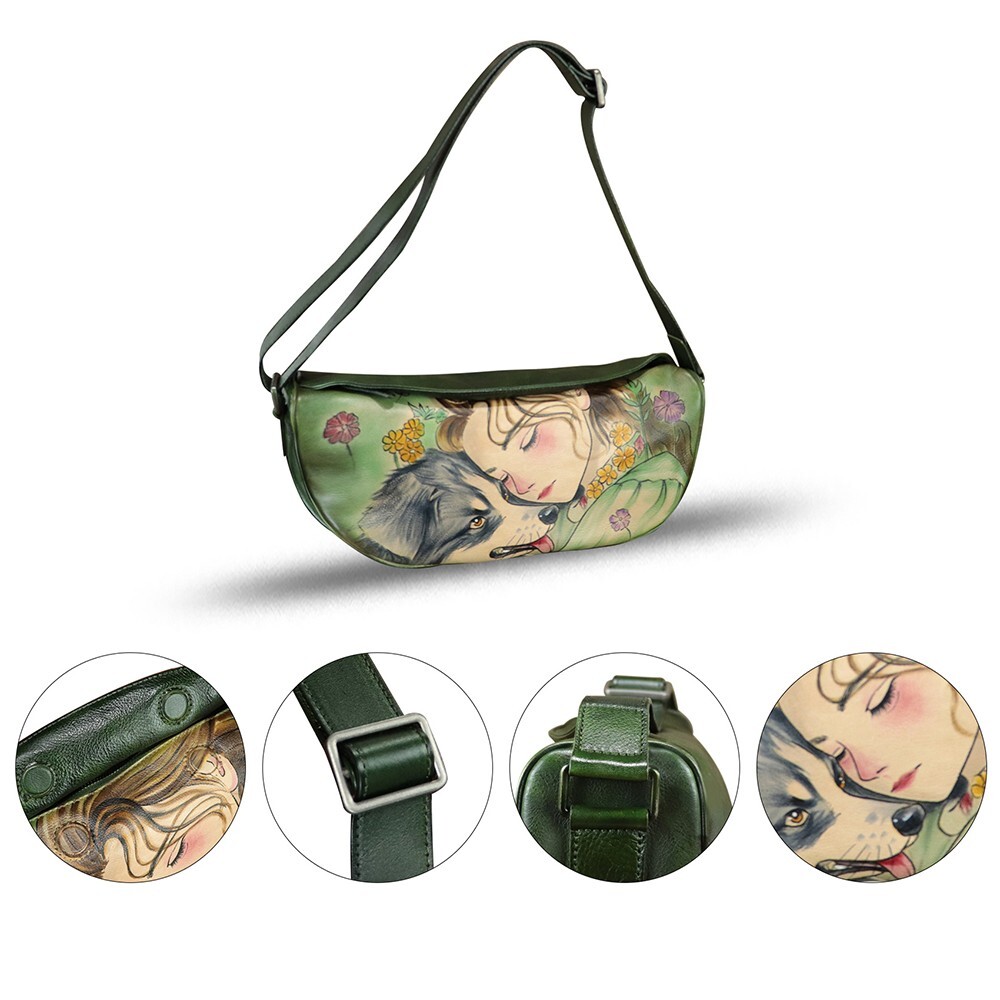 Hand Painted Genuine Leather Purse and Sling Bag Women Crossbody Shoulder Bag