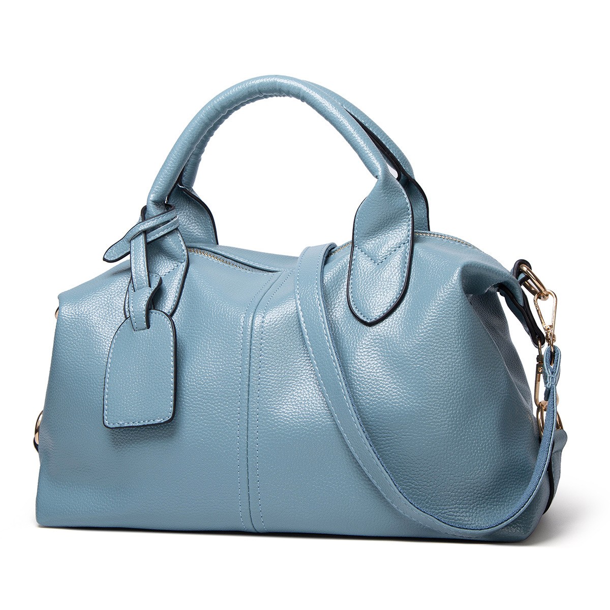 Red Blue Black Pink Gray Soft Boston Bag Zip Closure Street Style