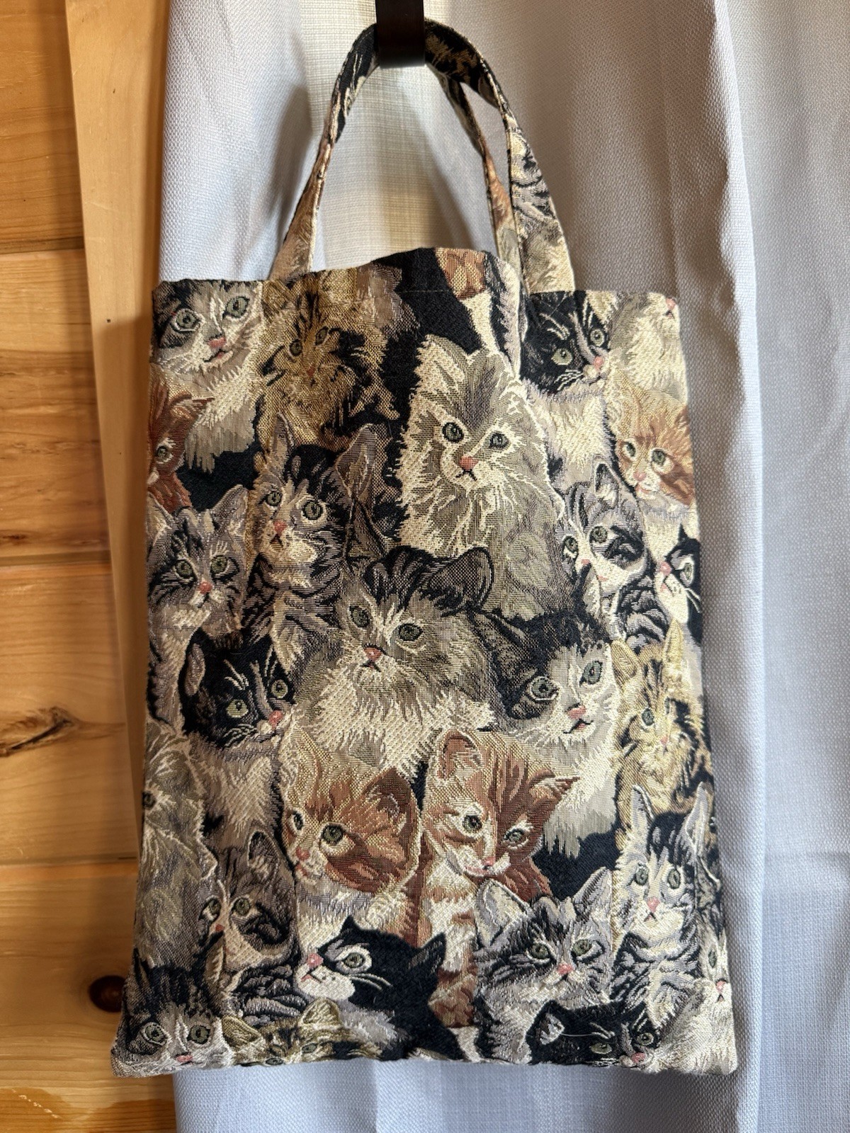 Cat Kittens Tapestry Tote Bag Books Travel All Over Print Cutecore Academia Med