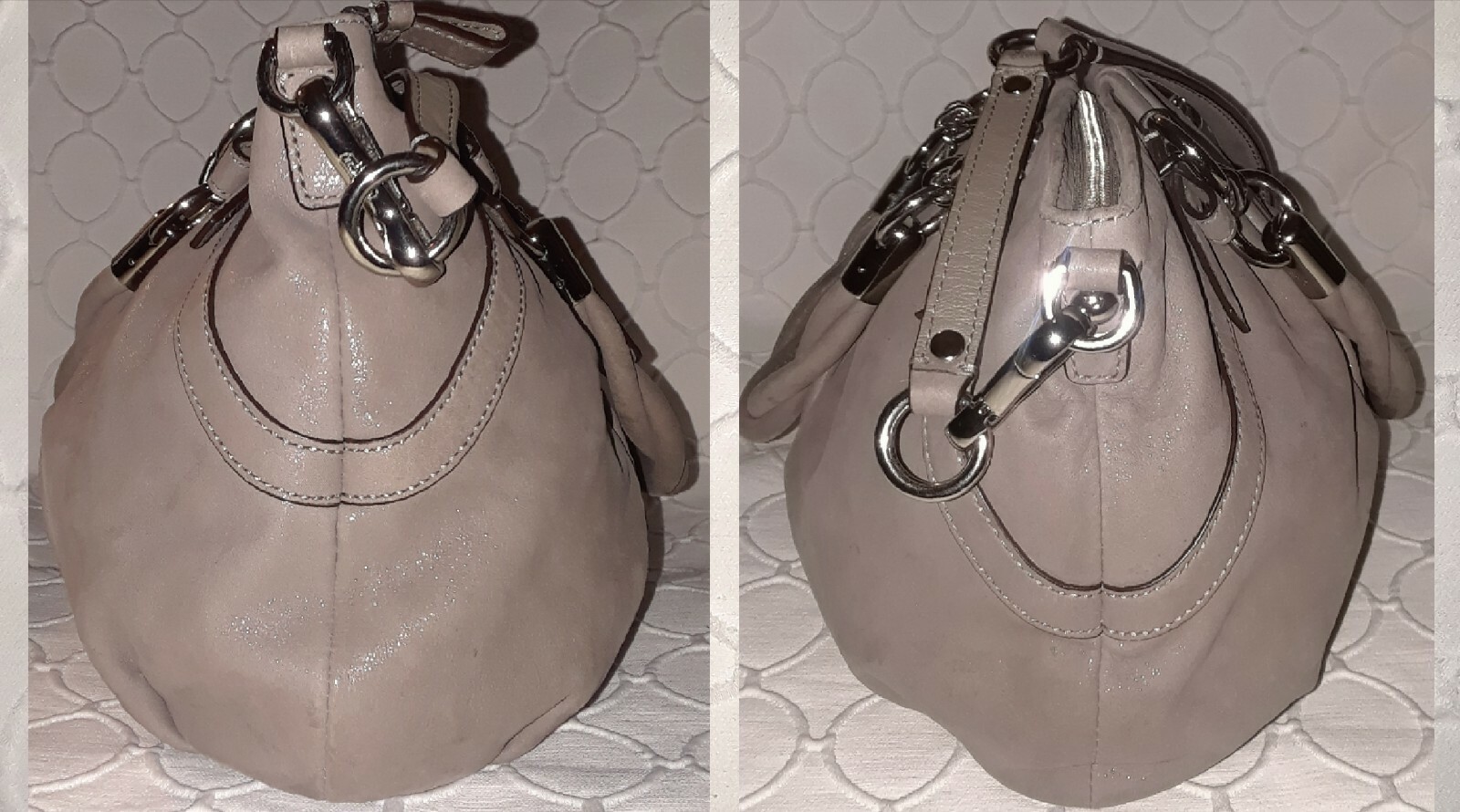 COACH Sofia Madison Metallic Gray Mauve Leather Pleated Satchel Shldr Bag 22563