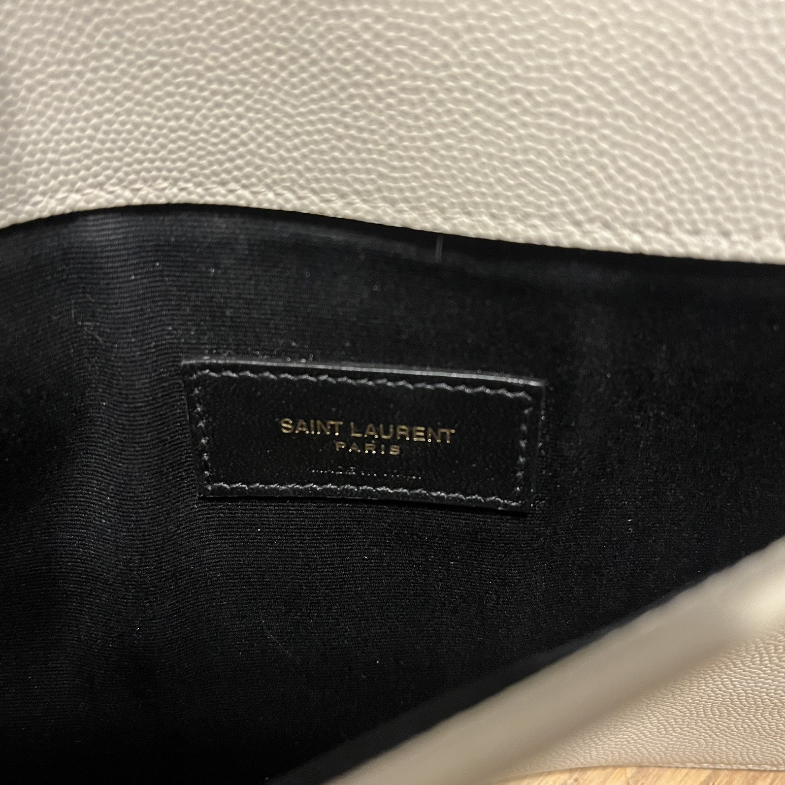 YSL Saint Laurent Uptown Clutch Pouch Black Grain De Poudre Leather Gold Logo