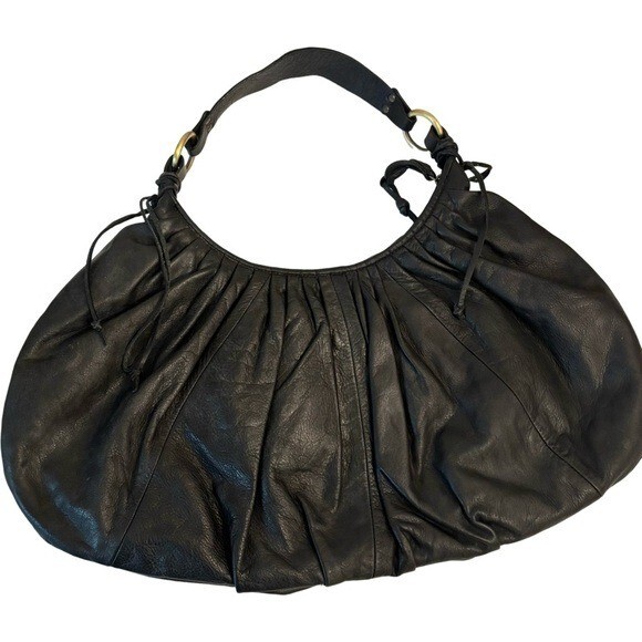 NANNINI Leather Crescent Hibiscus Bag in Black Size OS