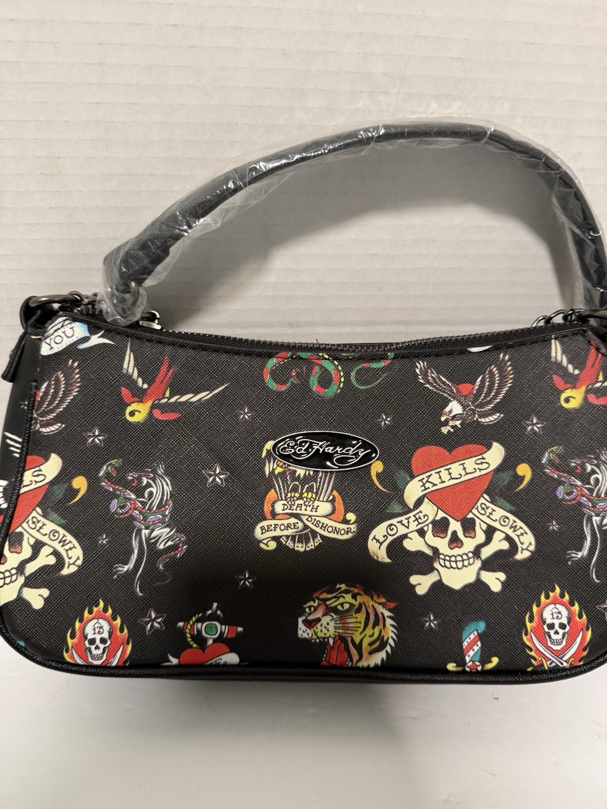 Ed Hardy Charmed Shoulder / Crossbody Bag – Hearts, Skulls, Tigers Tattoos NWT
