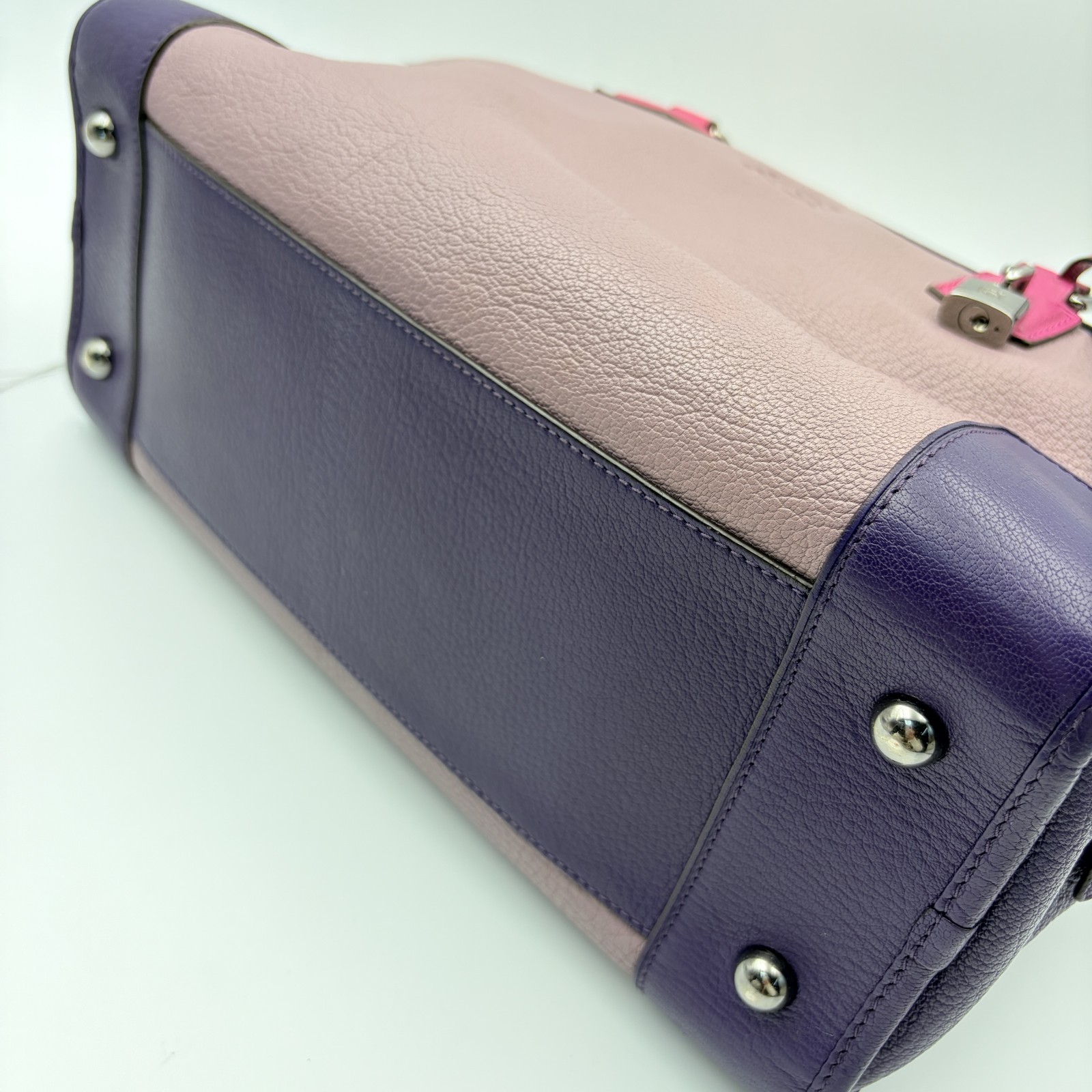 Auth LOEWE Anagram Amazona Boston Hand Bag Purple Color-block Top Handle Bag USA