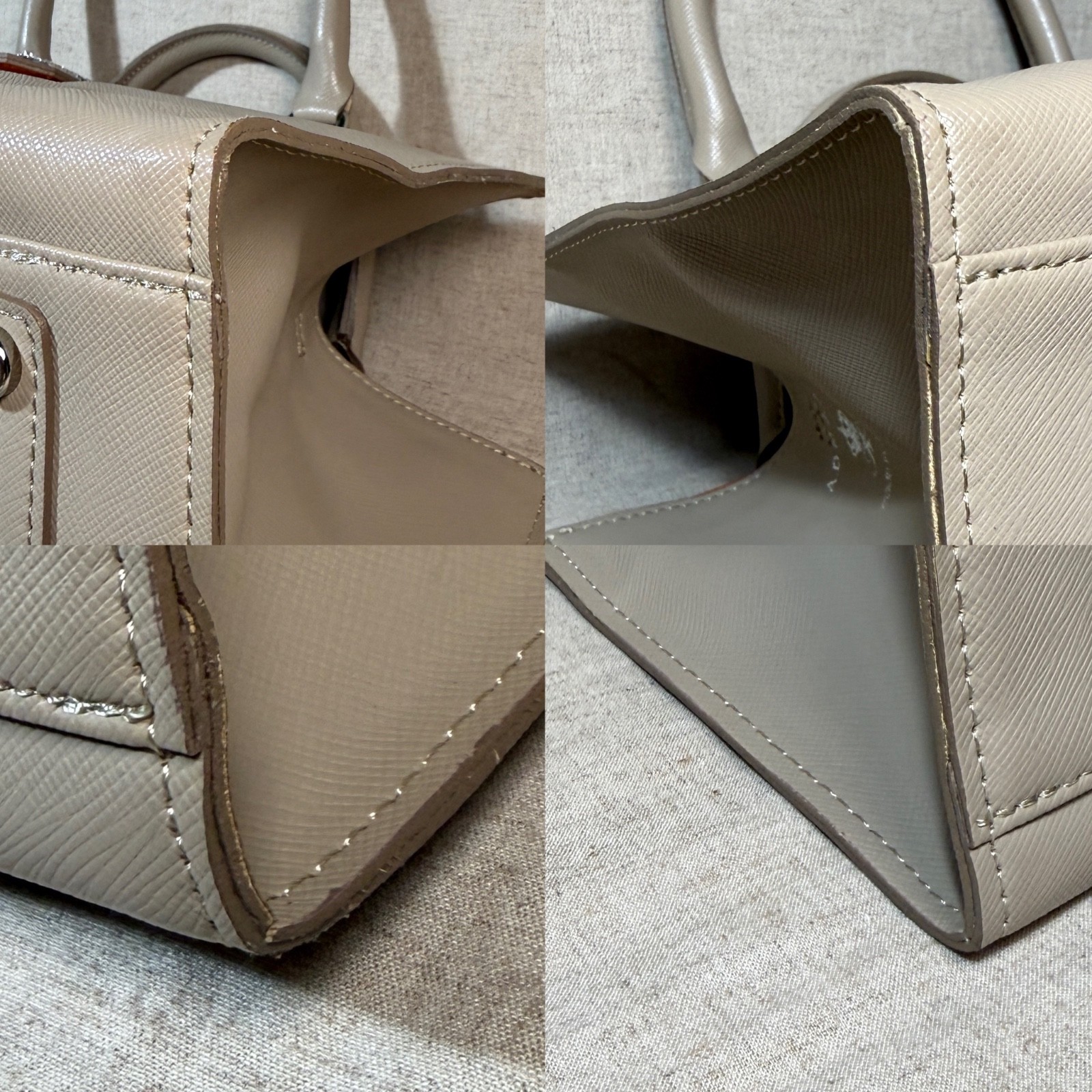 New Unused A.D.M.J. Leather Handbag Greige Swarovski Cow Leather Made in Japan