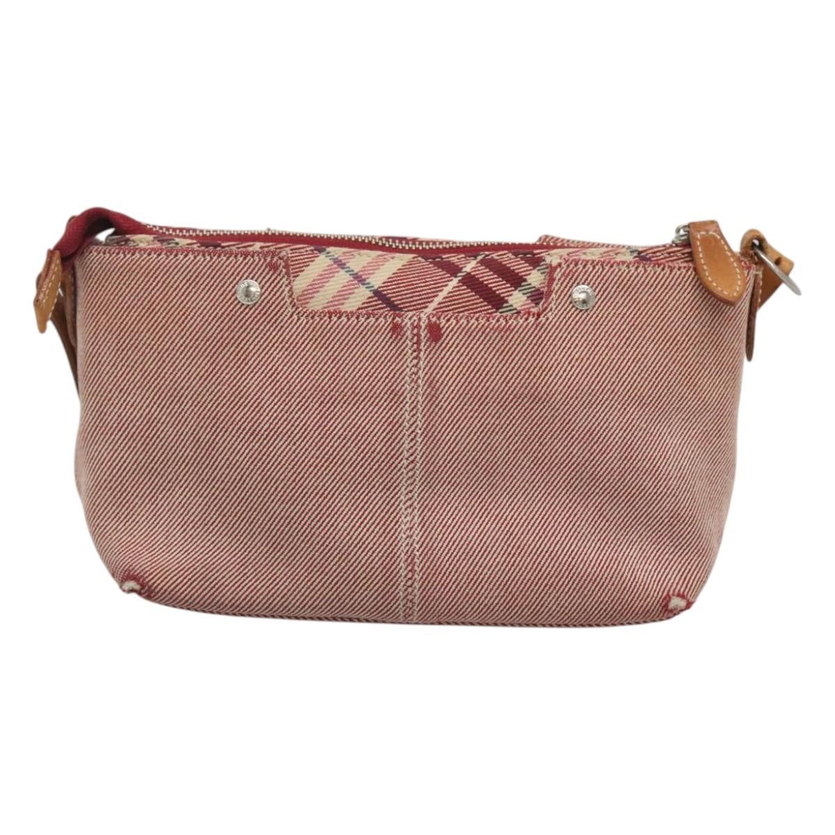 BURBERRY Nova Check Blue Label Shoulder Bag Canvas Red Silver Auth ti3084