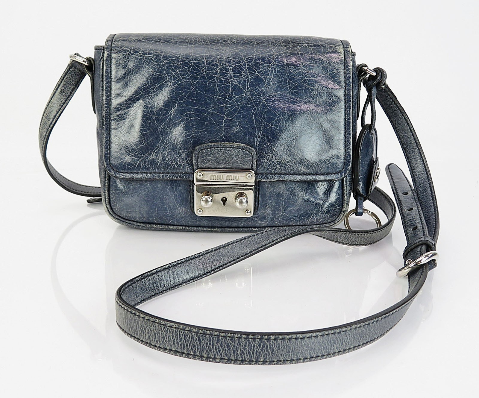 Authentic MIU MIU Blue Leather Shoulder Crossbody Bag Purse #61803