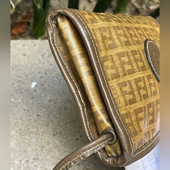 FENDI Vintage FF Zucca Small Monogram Coated Leather Crossbody Bag with COA