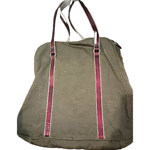 Highway Handbags Olive Nylon W/Embroidered Floral &Bird Motif LRG 4 Work,Travel