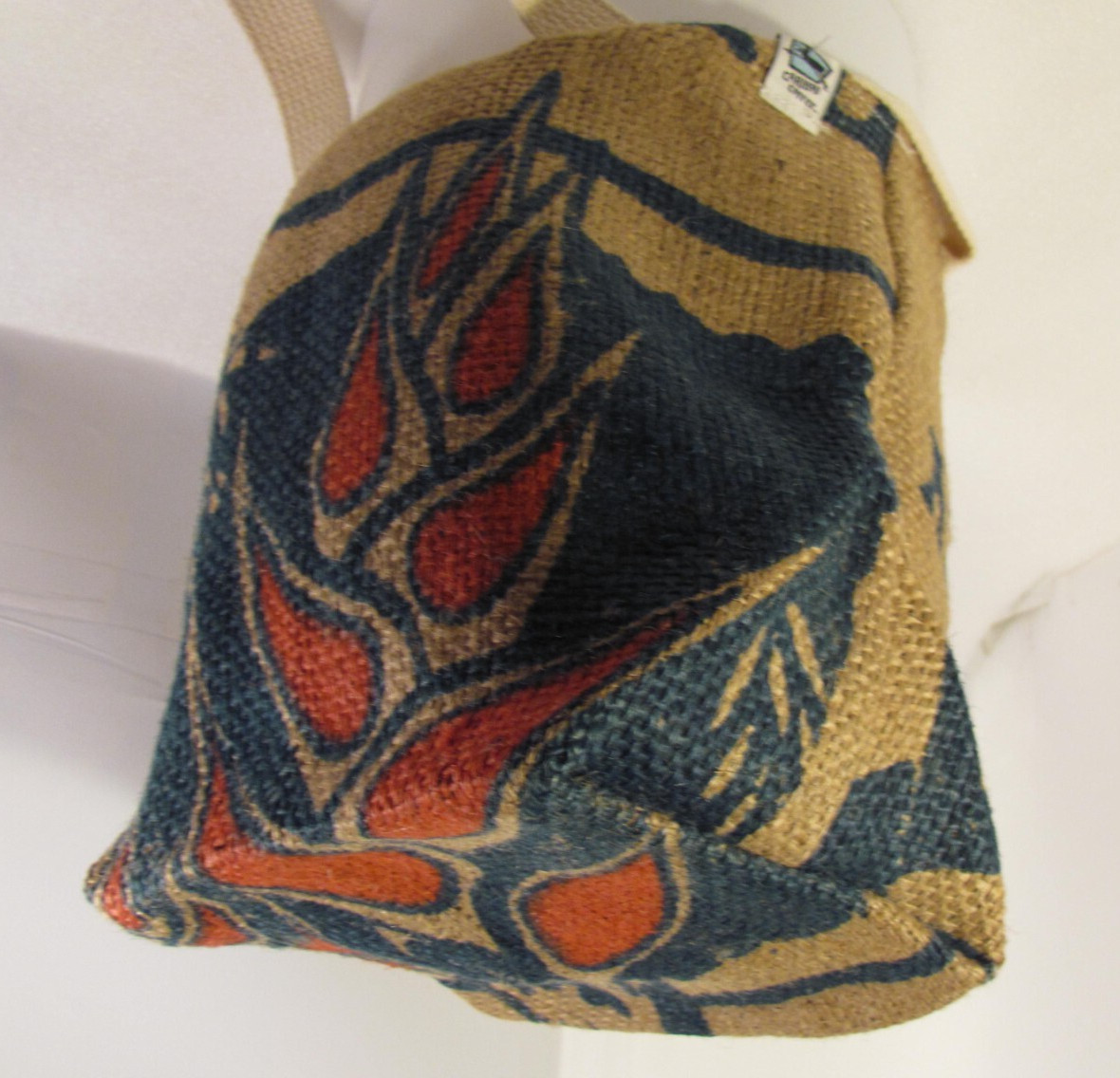 Caribou Coffee Burlap Sack Purse Womens 12 x 9 Blue Vtg Hand Book Beach Bean Bag